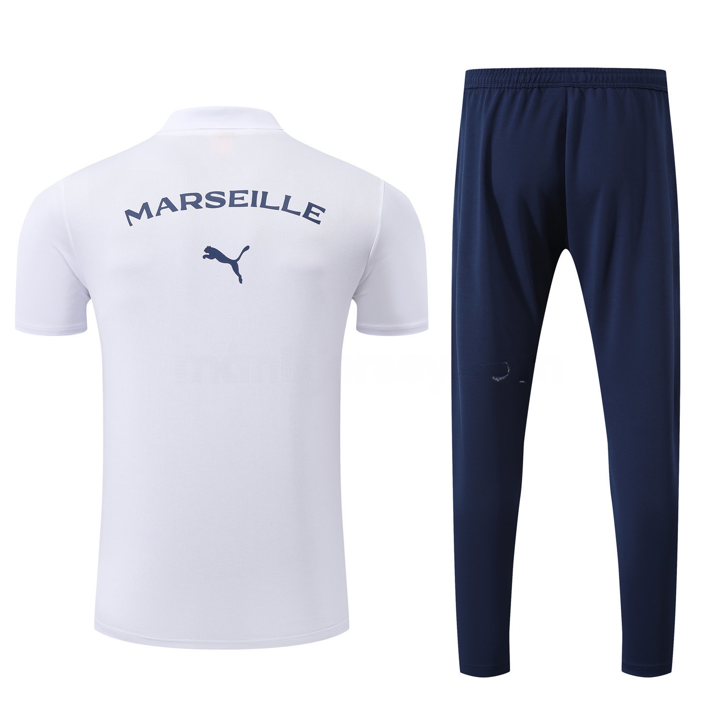 Marseille 25-26 POLO Short-Sleeve Training Set - White Top and Deep Blue Pants - Unitedfutballjersey