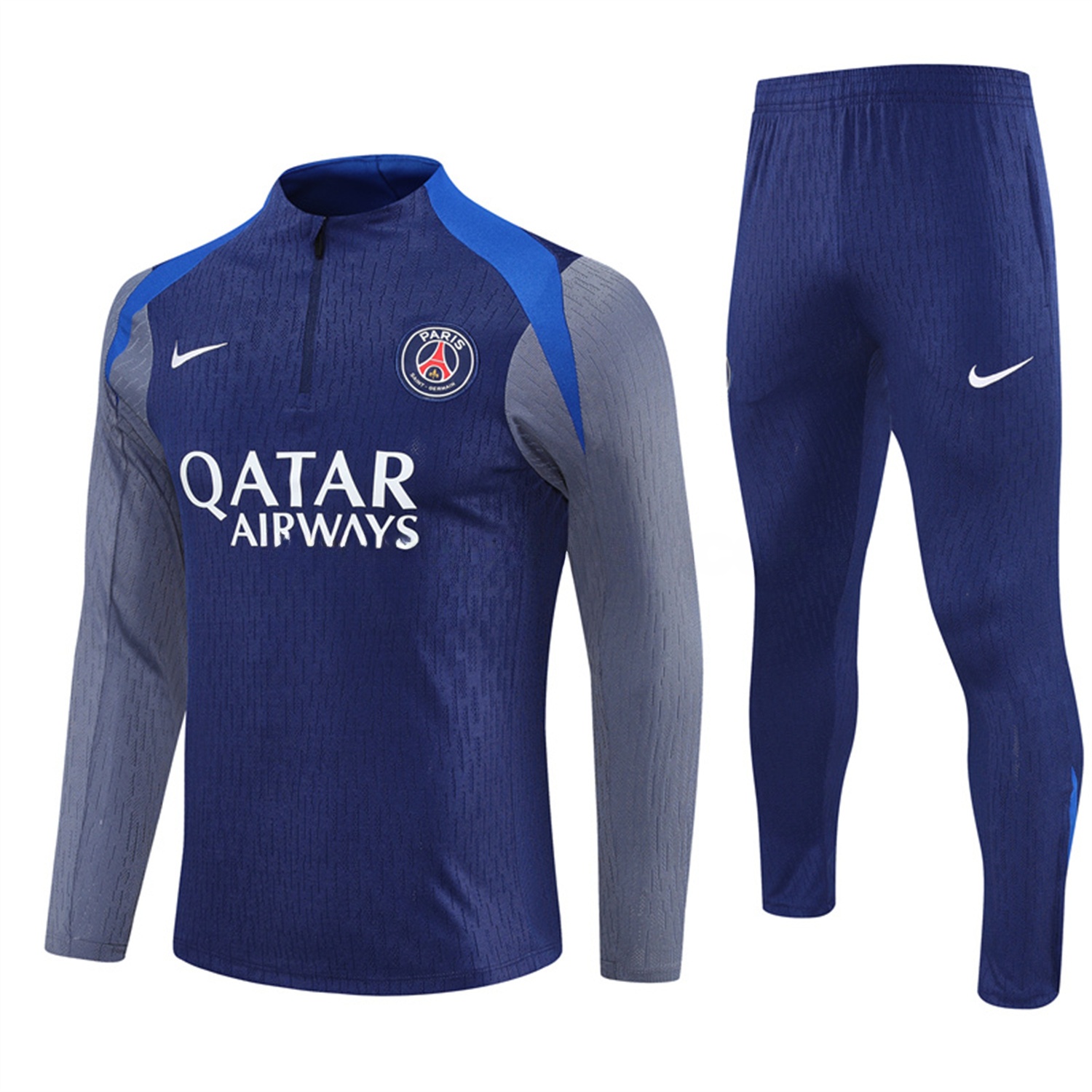 Paris Saint-Germain PSG 25-26 Long Sleeves Training Set - Royal Blue Gray Sleeves Top & Royal Blue Pants - Unitedfutballjersey