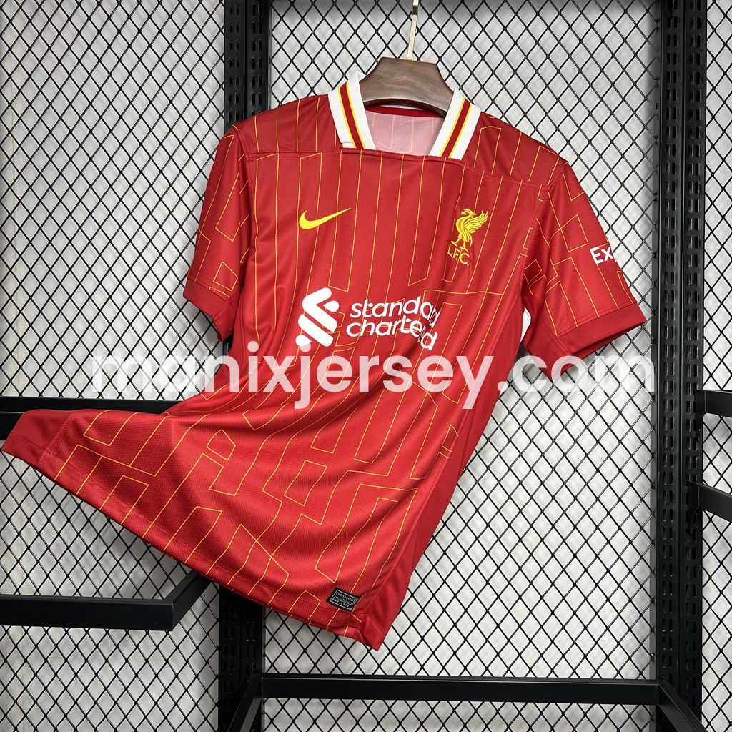 Liver.pool 24-25 Home Jersey with Golden Champions Patch - Fans Version - Unitedfutballjersey