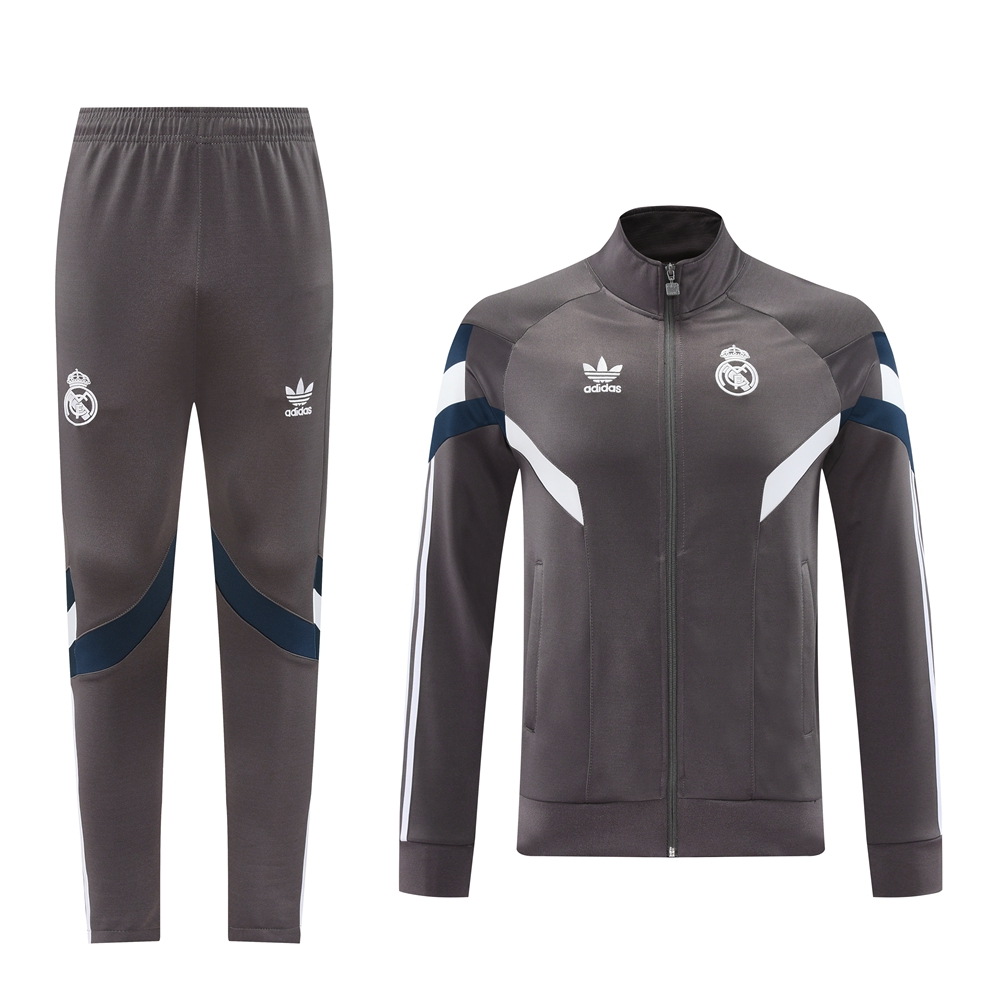 Real Madrid 24-25 Trefoil Vintage Jacket Training Tracksuit - Grey - Unitedfutballjersey