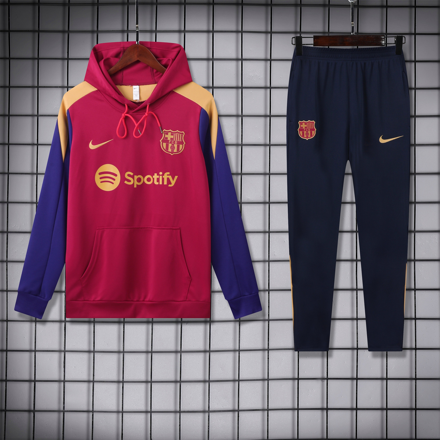 Barcelona 24-25 Training Hoodie Set - Red Hoodie and Deep Blue Pants - Unitedfutballjersey