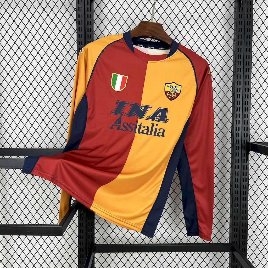 Retro Roma 2001-02 Home Long Sleeves Jersey - Unitedfutballjersey