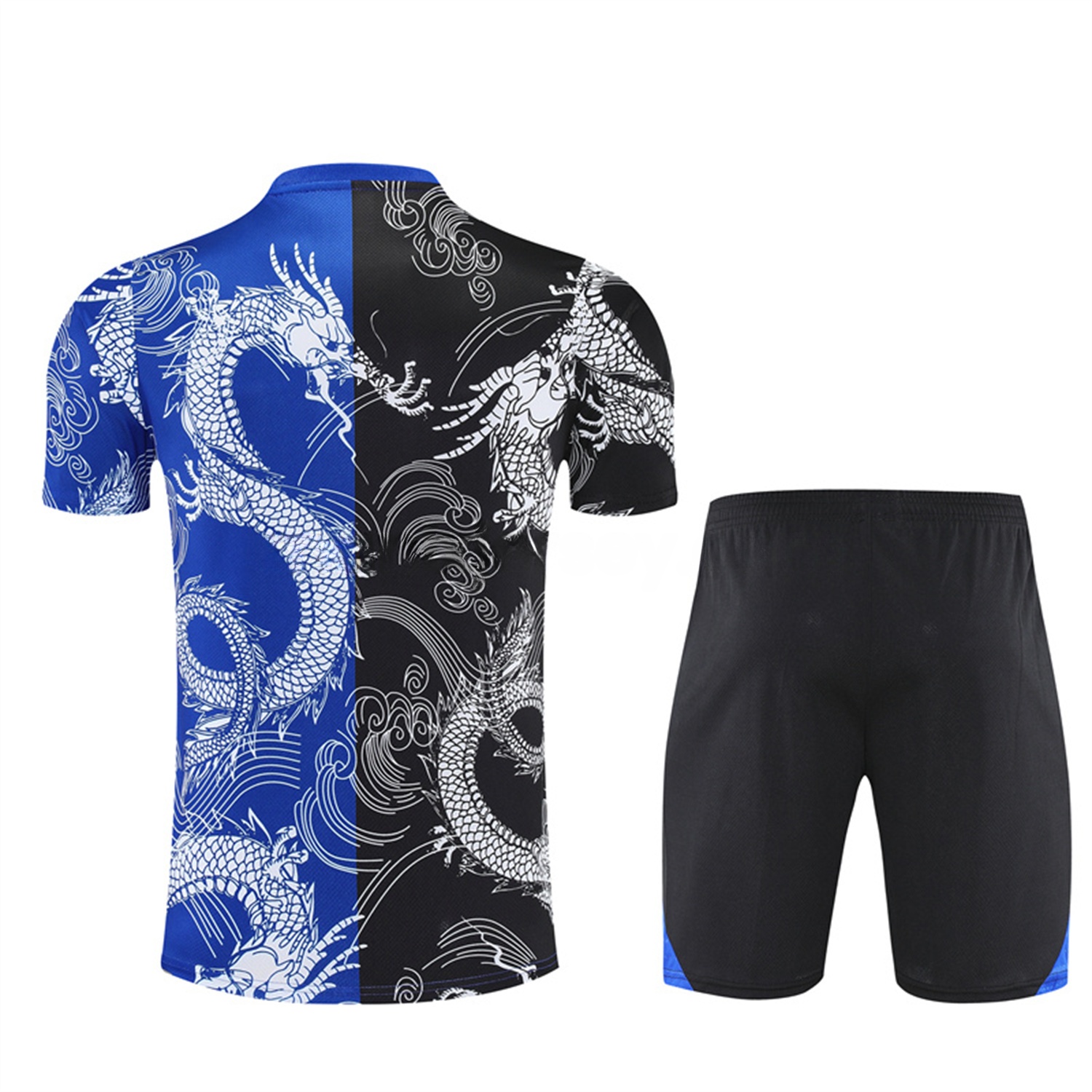 Real Madrid 25-26 Kid Short-Sleeve Training Set - Blue Black Dragon Top & Black Shorts - Unitedfutballjersey