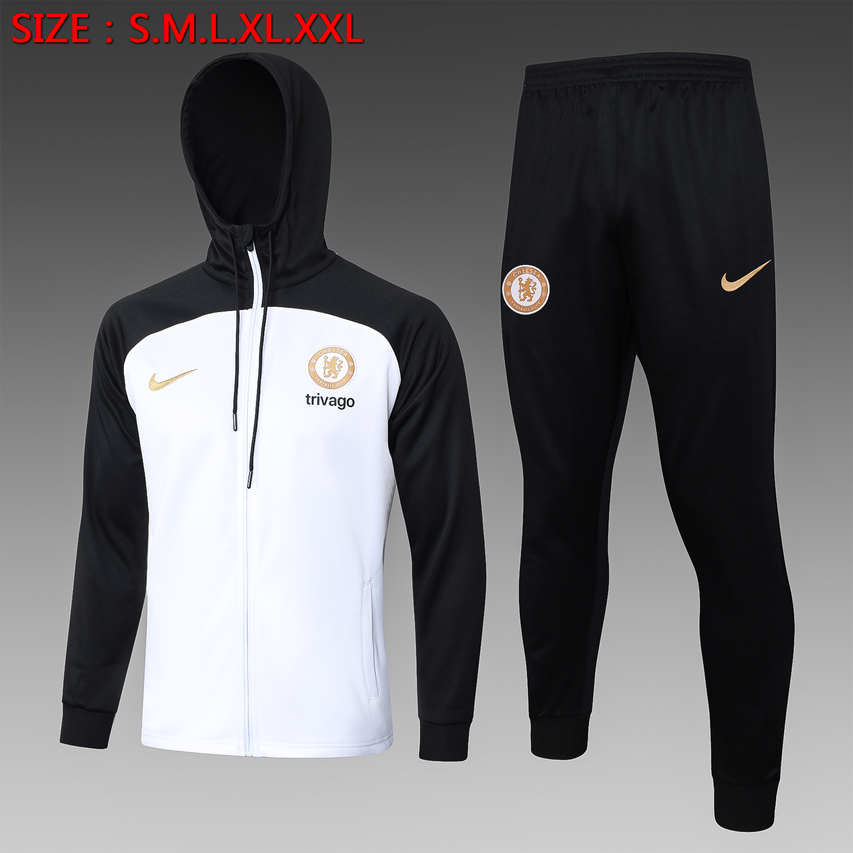 Che 23-24 Men's Training Hoodie + Pants - White - Unitedfutballjersey