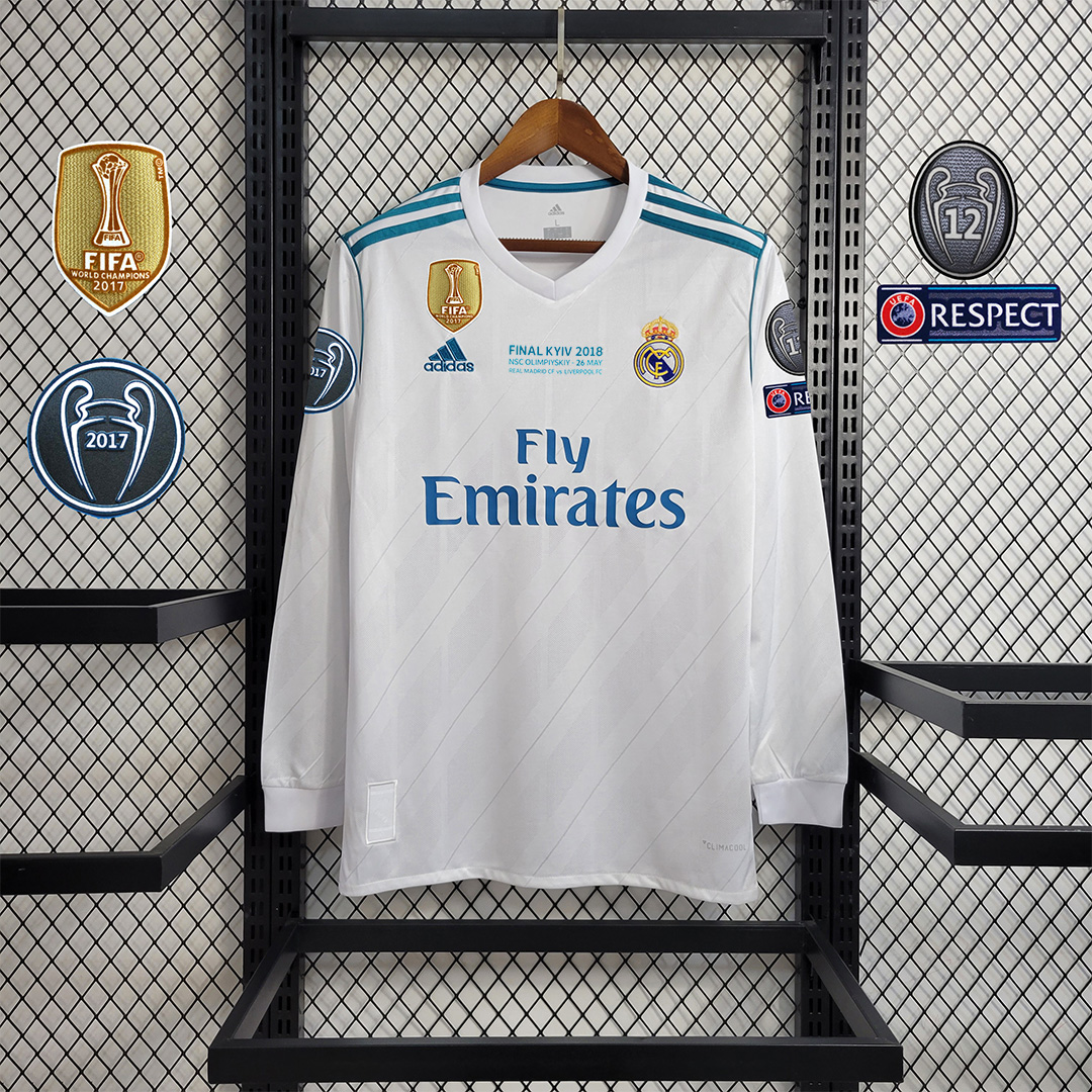Retro Real Madrid 17-18 Home Long Sleeve Jersey - with Champions League Final Final - Unitedfutballjersey