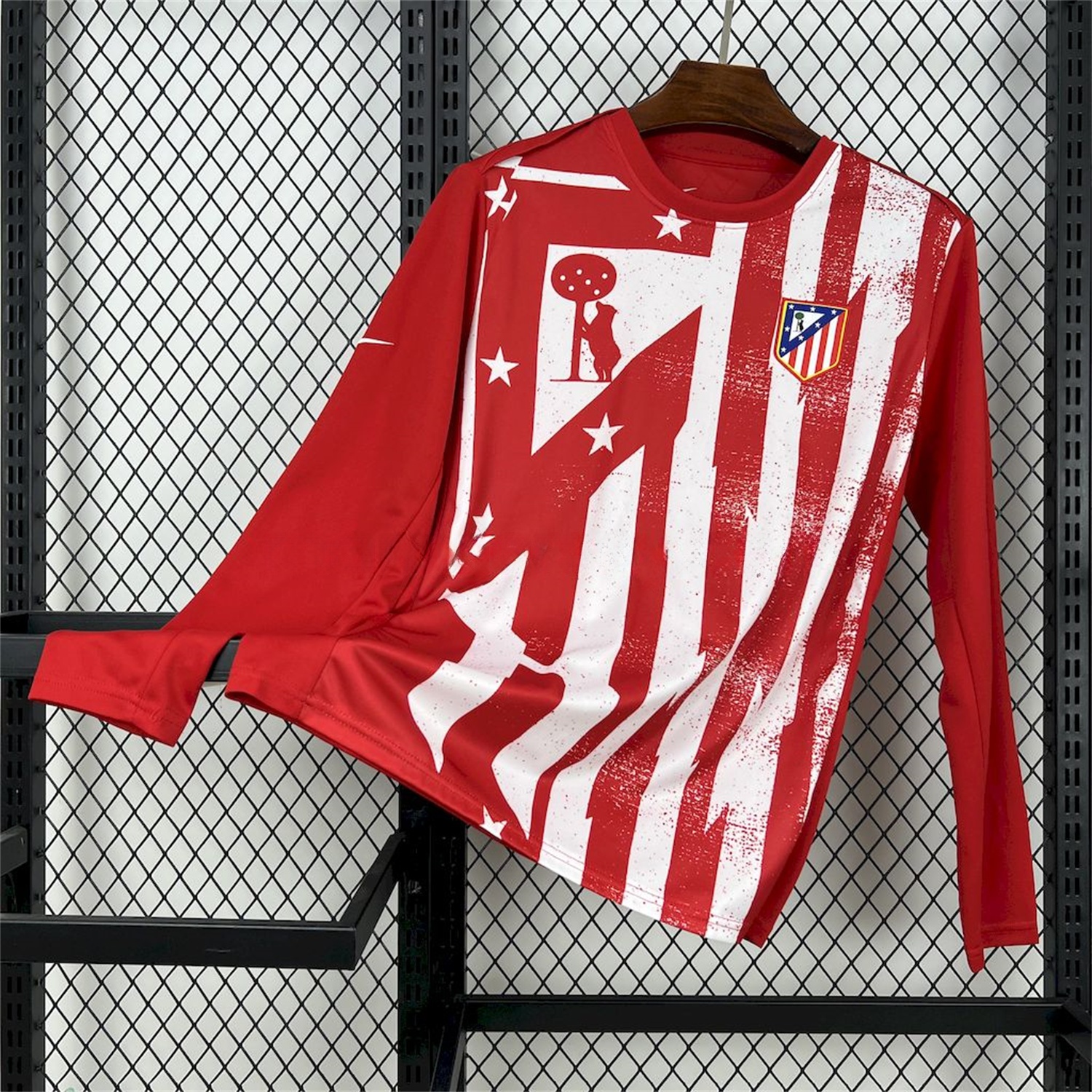 Atletico Madrid 25-26 Red White Stripes Pre-Match Training Long Sleeves Jersey - Fans Version - Unitedfutballjersey