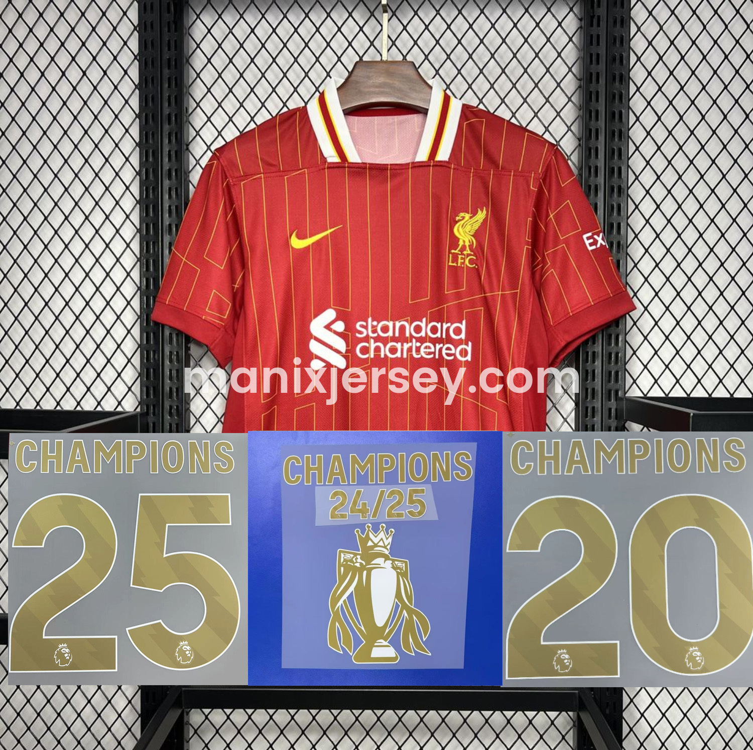 Liver.pool 24-25 Home Jersey with Golden Champions Patch - Fans Version - Unitedfutballjersey