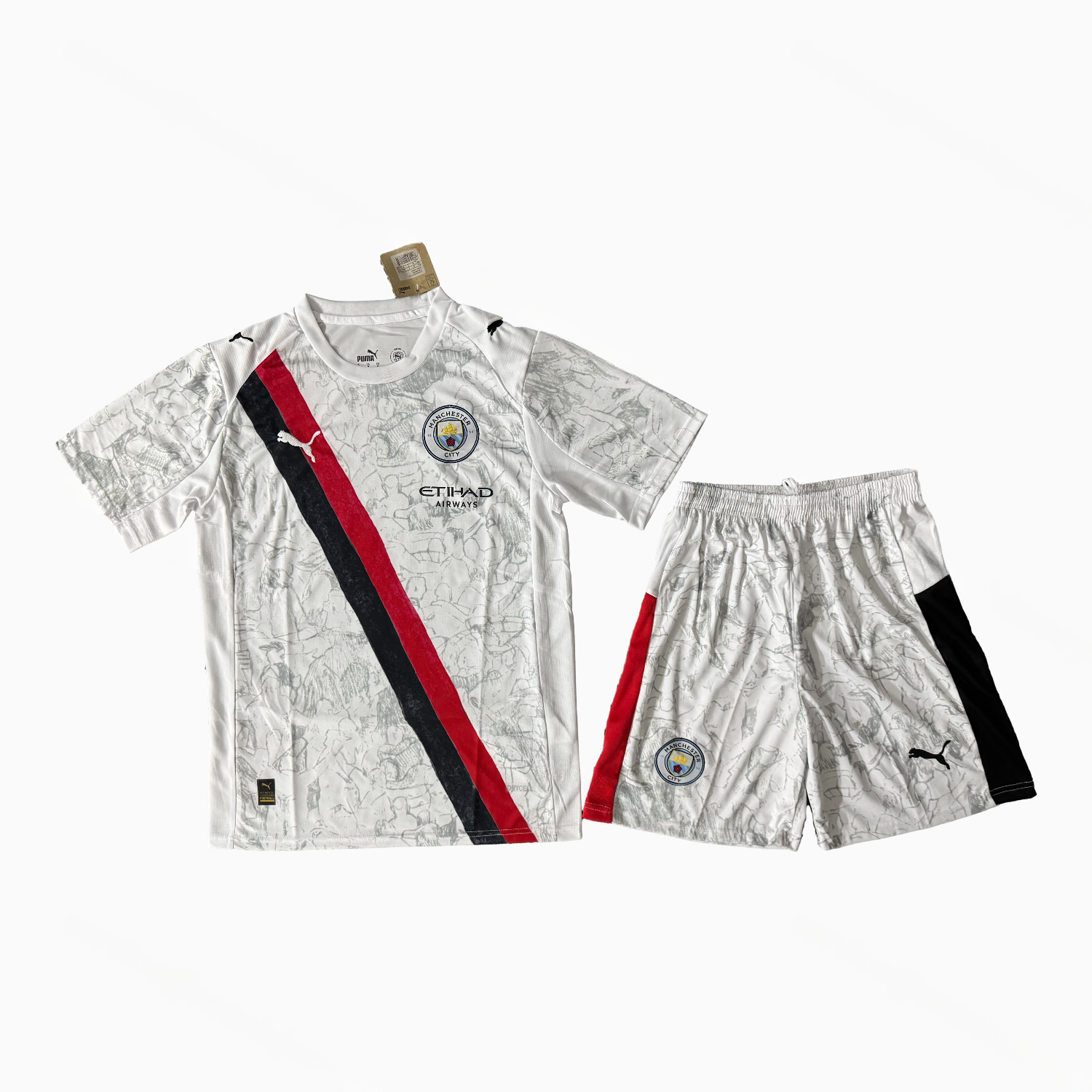 Manchester City 25-26 Away White Men's Adult Jersey Set - Fans Version - Unitedfutballjersey