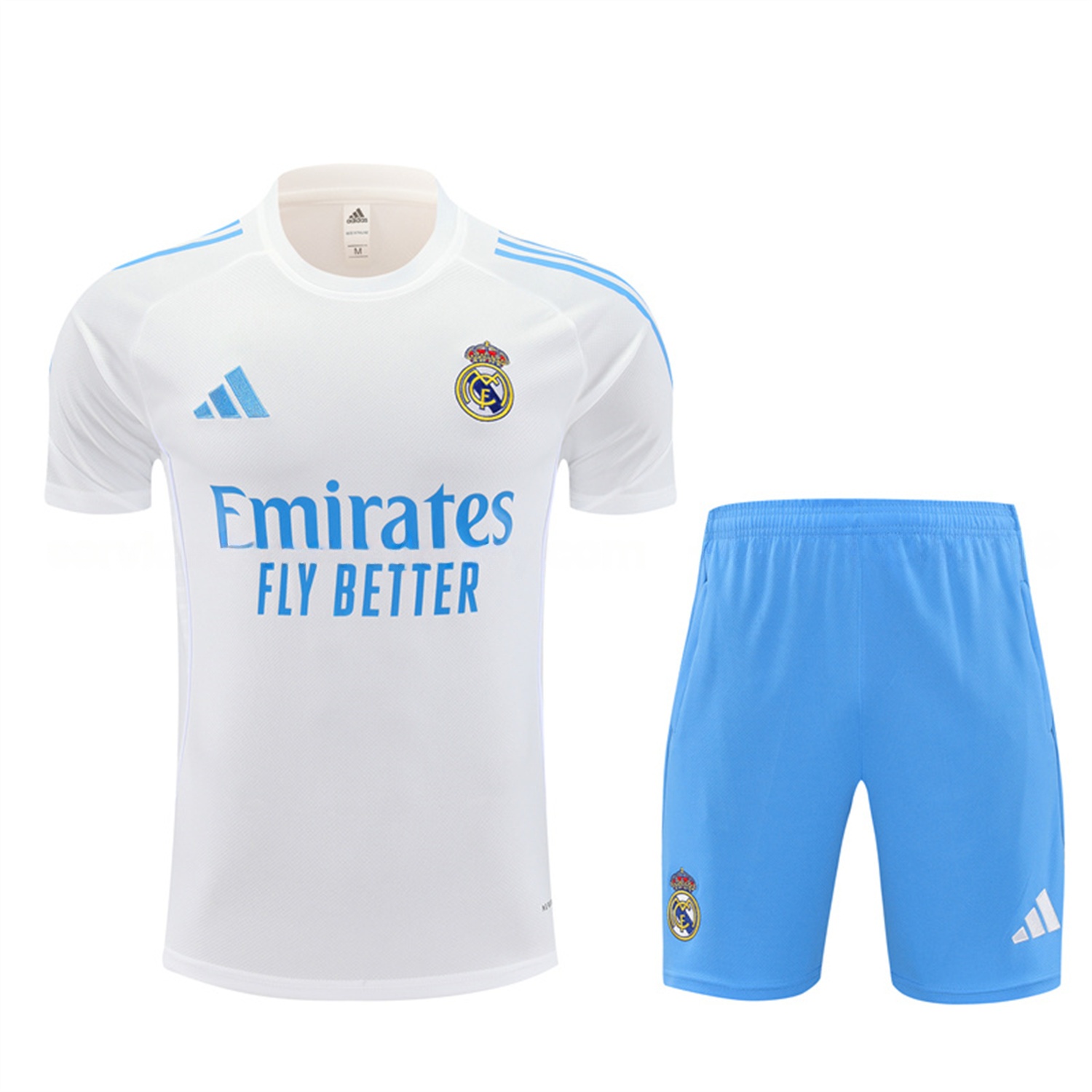 Real Madrid 25-26 Short-Sleeve Training Set - White Top and Sky Blue Shorts - Unitedfutballjersey