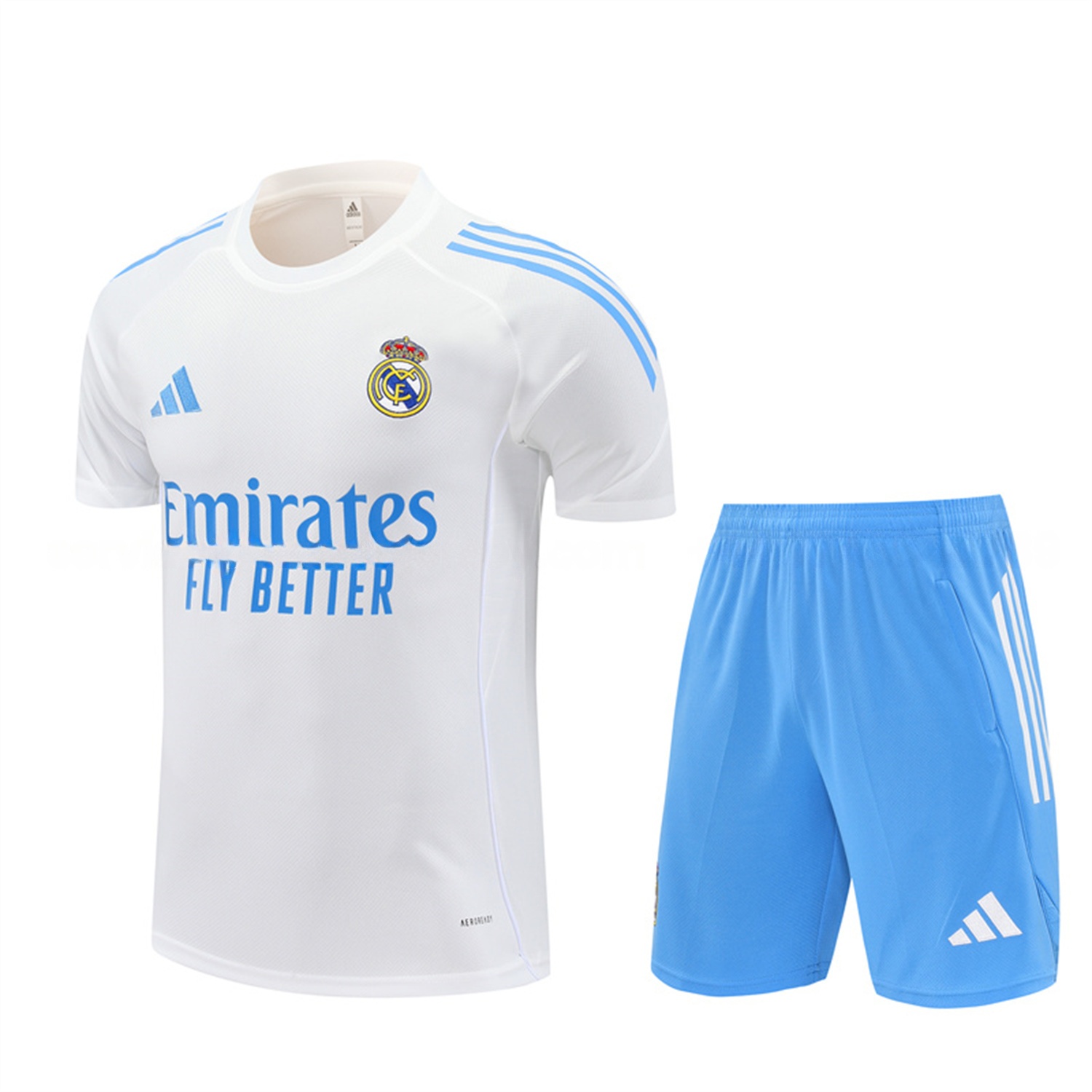 Real Madrid 25-26 Short-Sleeve Training Set - White Top and Sky Blue Shorts - Unitedfutballjersey