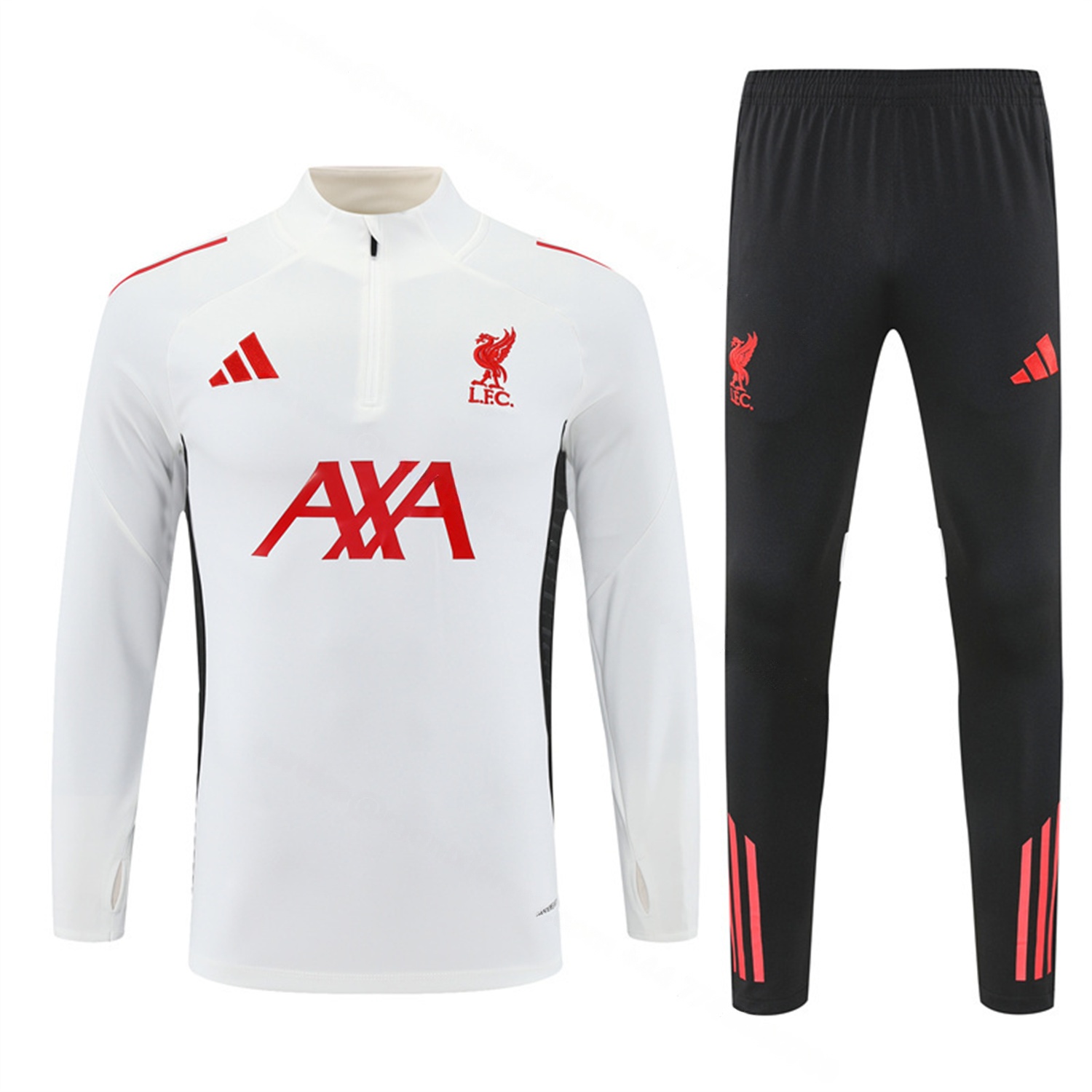 Liver.pool 25-26 Long Sleeve Training Set - White Top & Black Pants - Unitedfutballjersey