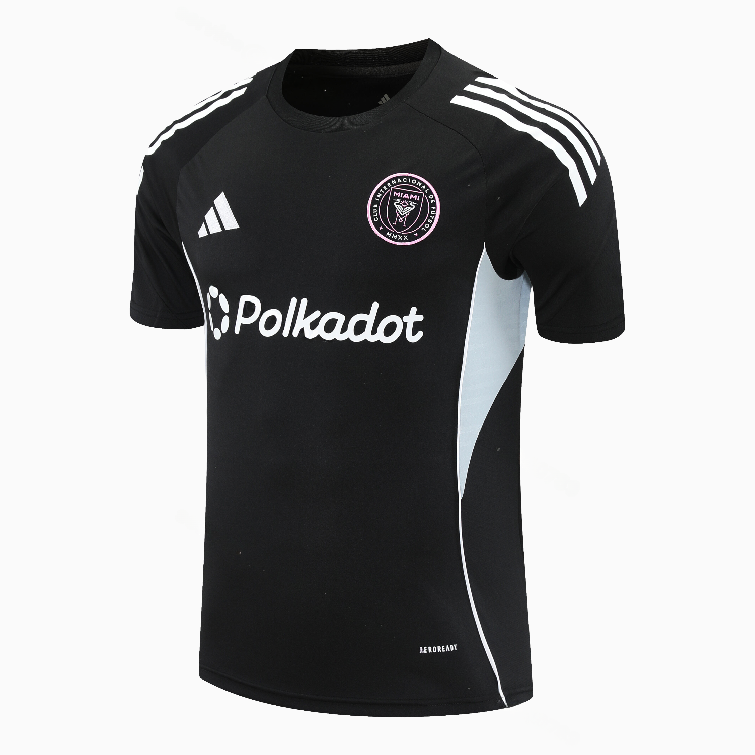 INT M.A.M 25-26 Short-Sleeve Training Set - Light Grey Stripes Black Top & Black Shorts - Unitedfutballjersey