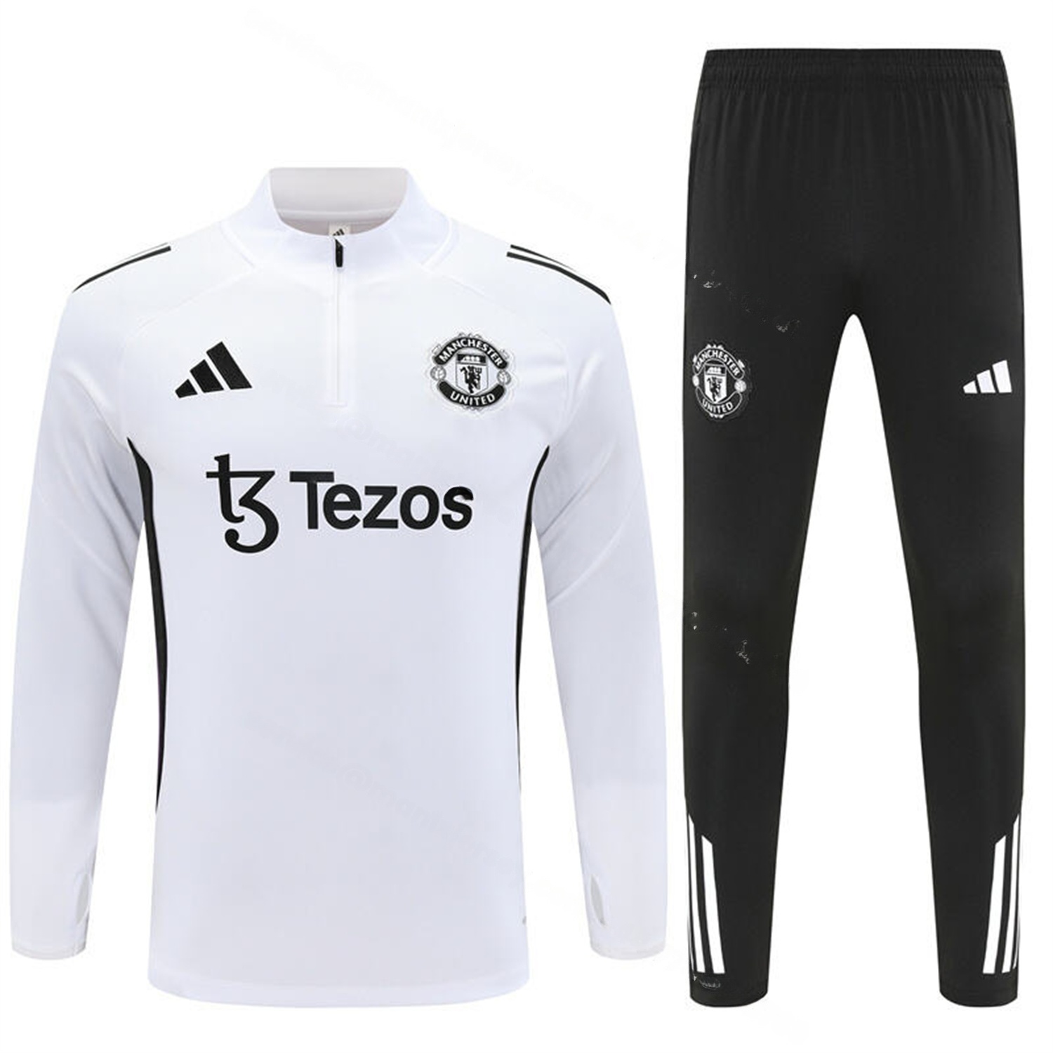 Manchester United 25-26 Long Sleeve Training Set - White Top & Black Pants - Unitedfutballjersey