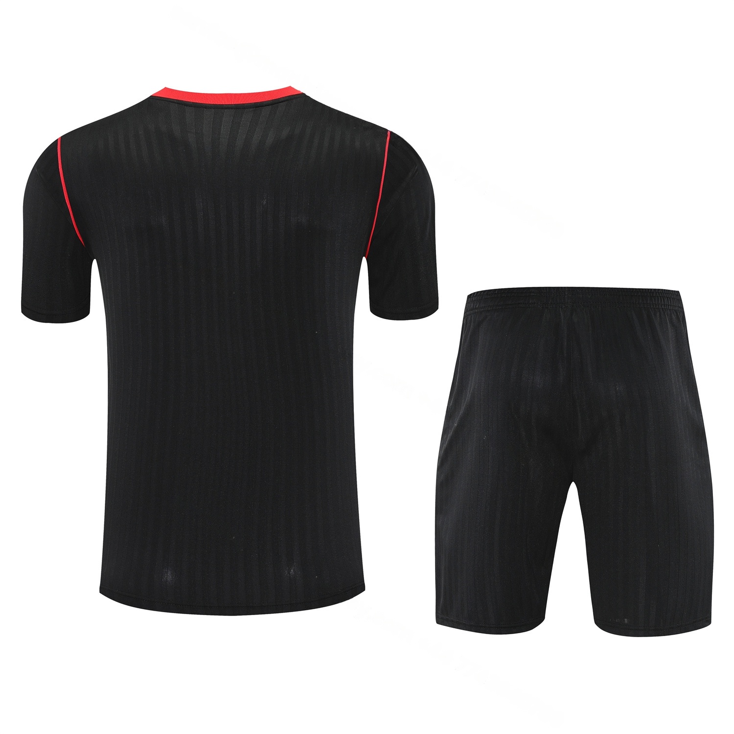 Manchester United 25-26 Short-Sleeve Training Set - Red Lines Black Top & Black Shorts - Unitedfutballjersey