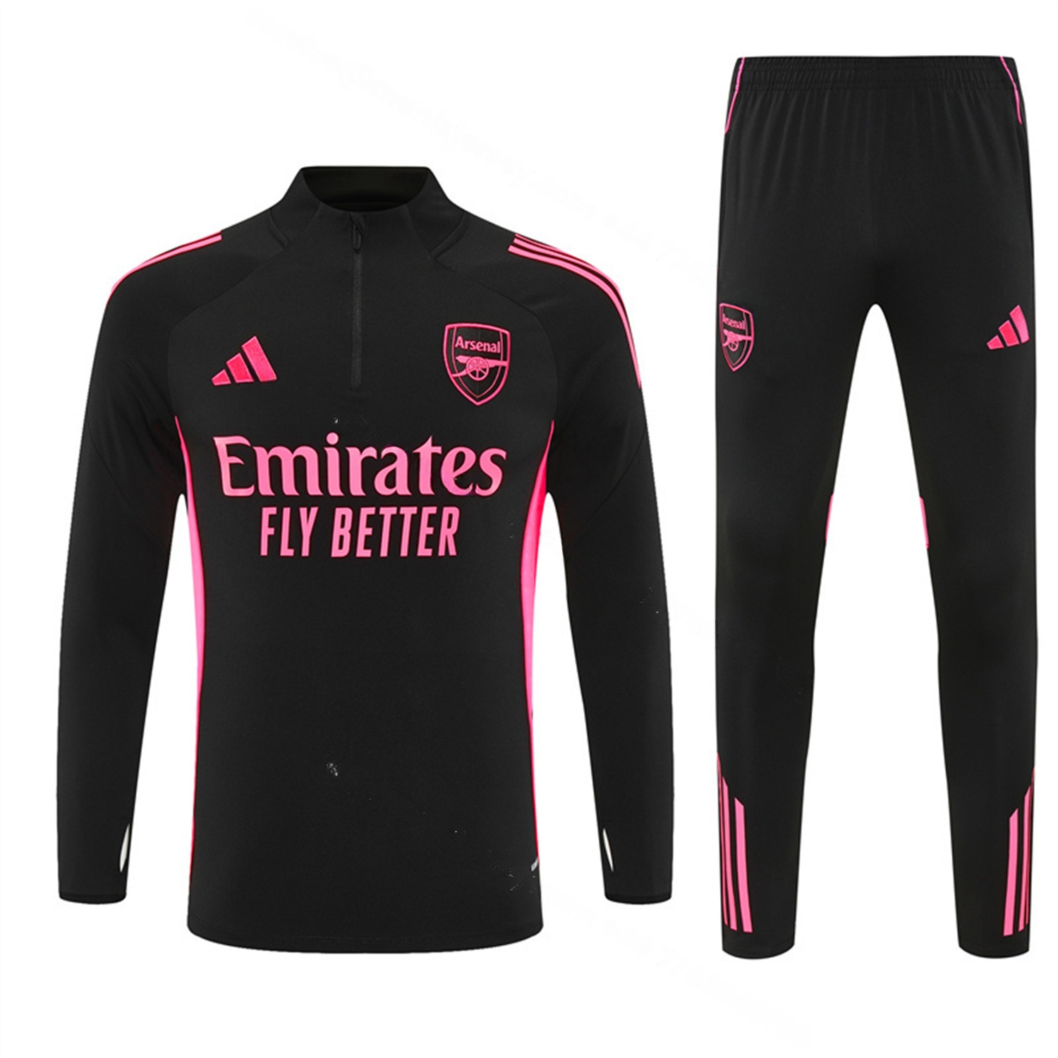 Arsenal 25-26 Long Sleeve Training Set - Pink Logo Black Top & Black Pants - Unitedfutballjersey