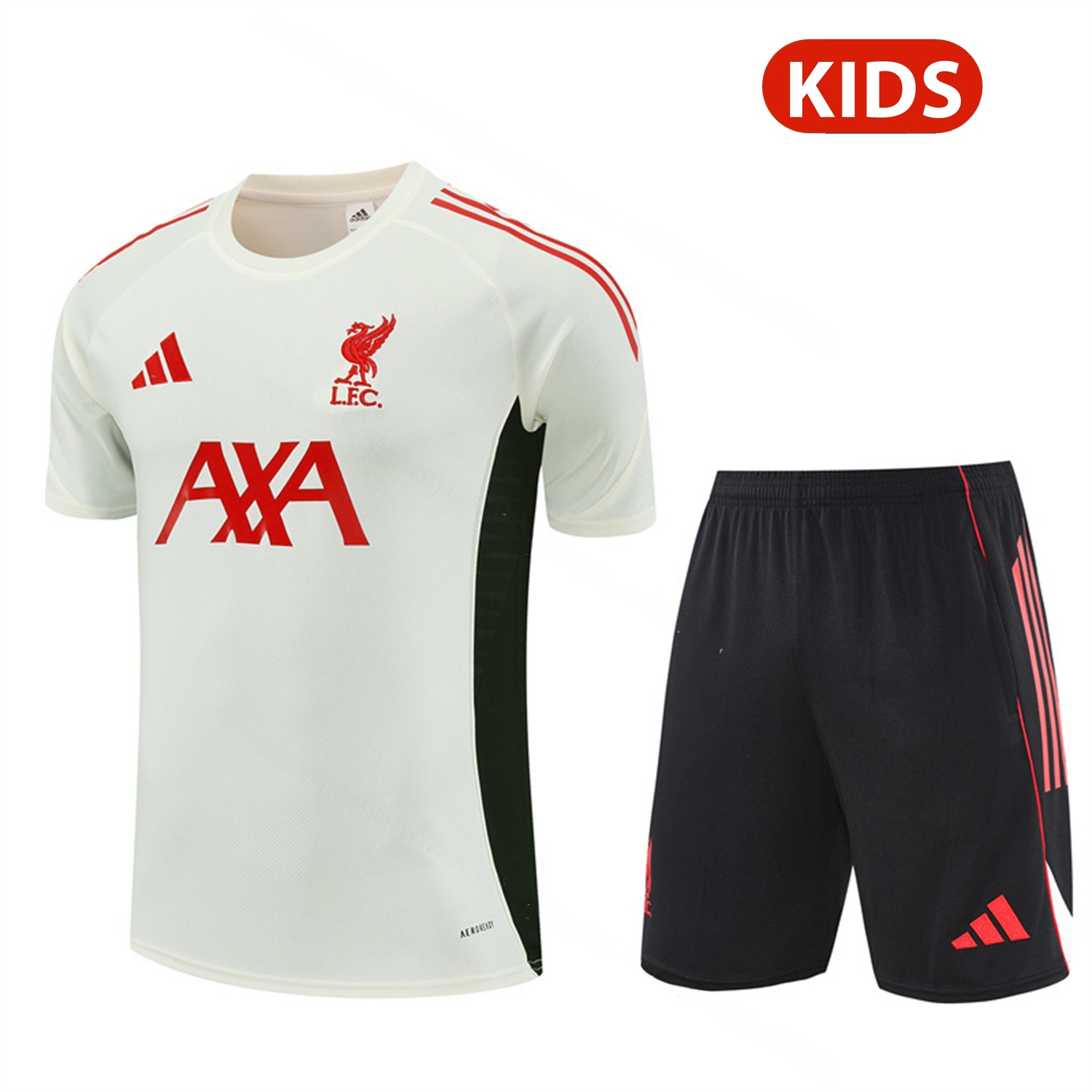 Liver.pool 25-26 Kids Short-Sleeve Training Set Off White Top & Black Shorts - Unitedfutballjersey