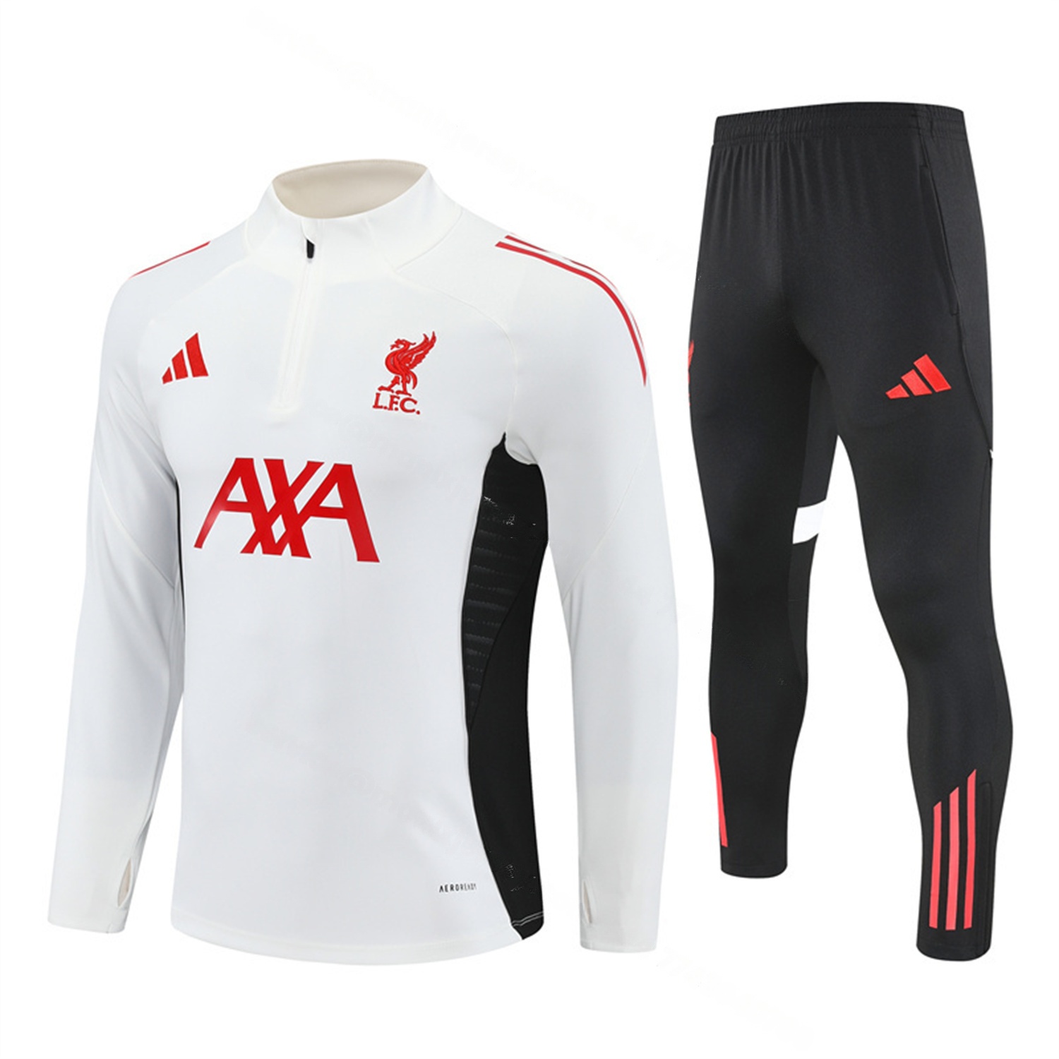 Liver.pool 25-26 Long Sleeve Training Set - White Top & Black Pants - Unitedfutballjersey