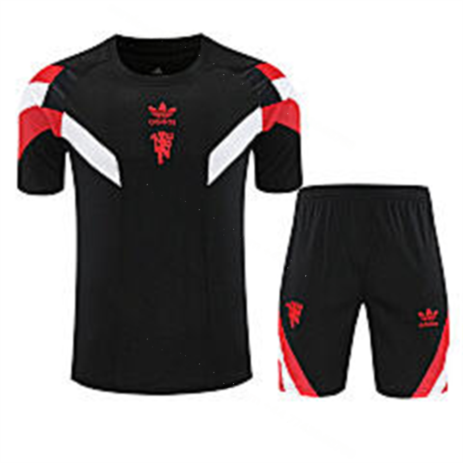 Manchester United 25-26 Short-Sleeve Training Set - Red Devil Black Top & Black Shorts - Unitedfutballjersey