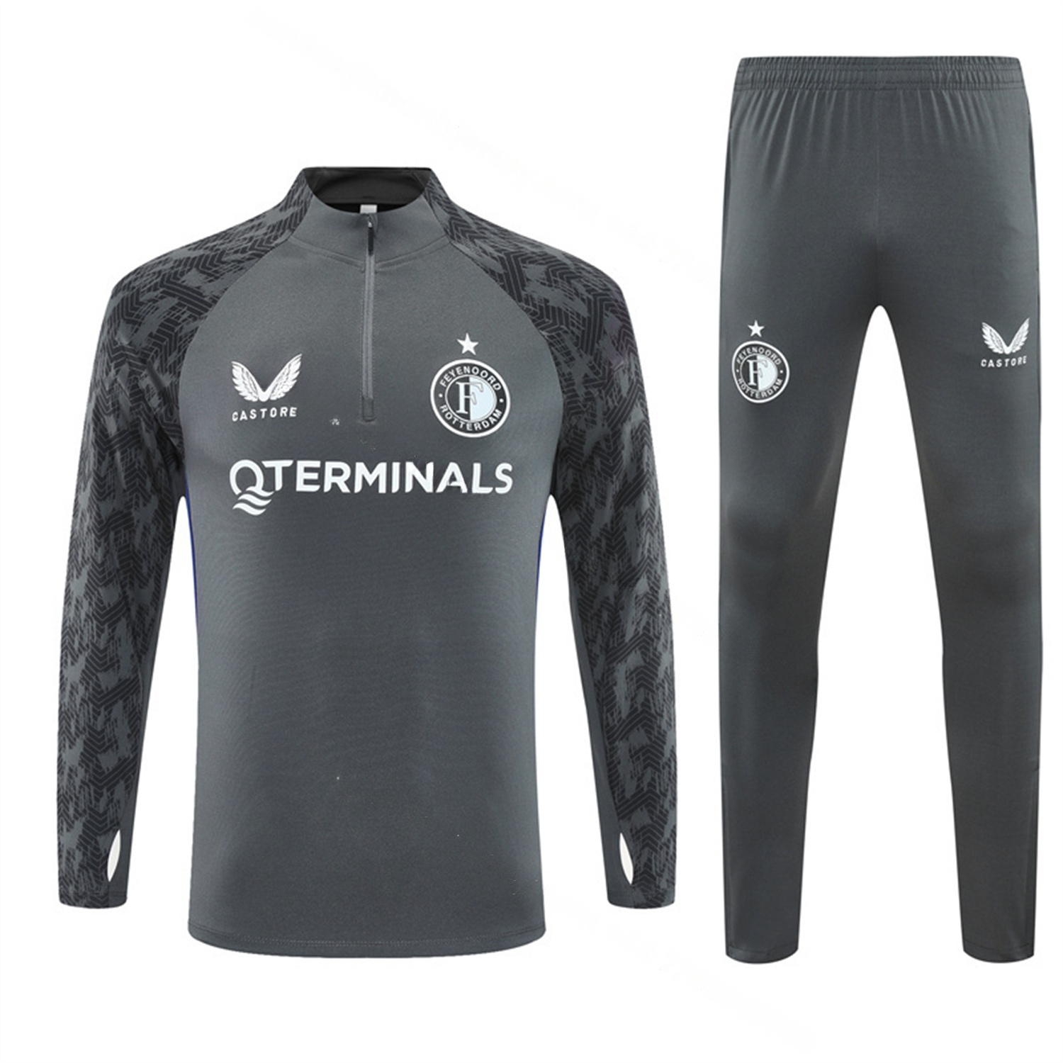 Feyenoord 25-26 Kids Long Sleeve Training Set - Dark Gray Top & Dark Gray Pants - Unitedfutballjersey