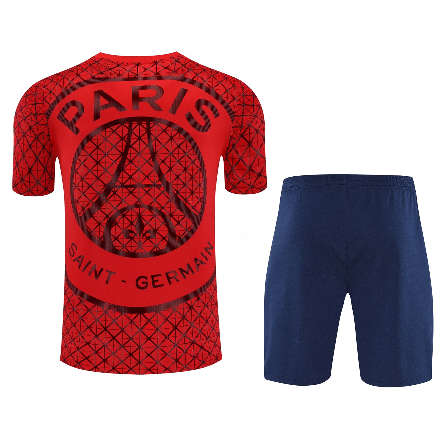 Paris Saint-Germain PSG 25-26 Short-Sleeve Training Set - Red Top & Deep Blue Shorts - Unitedfutballjersey