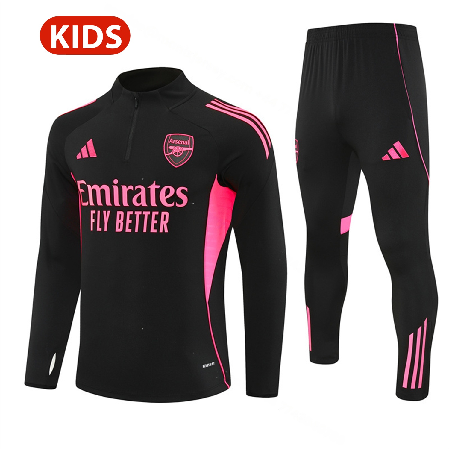 Arsenal 25-26 Kids Long Sleeve Training Set - Pink Logo Balck Top & Black Pants - Unitedfutballjersey