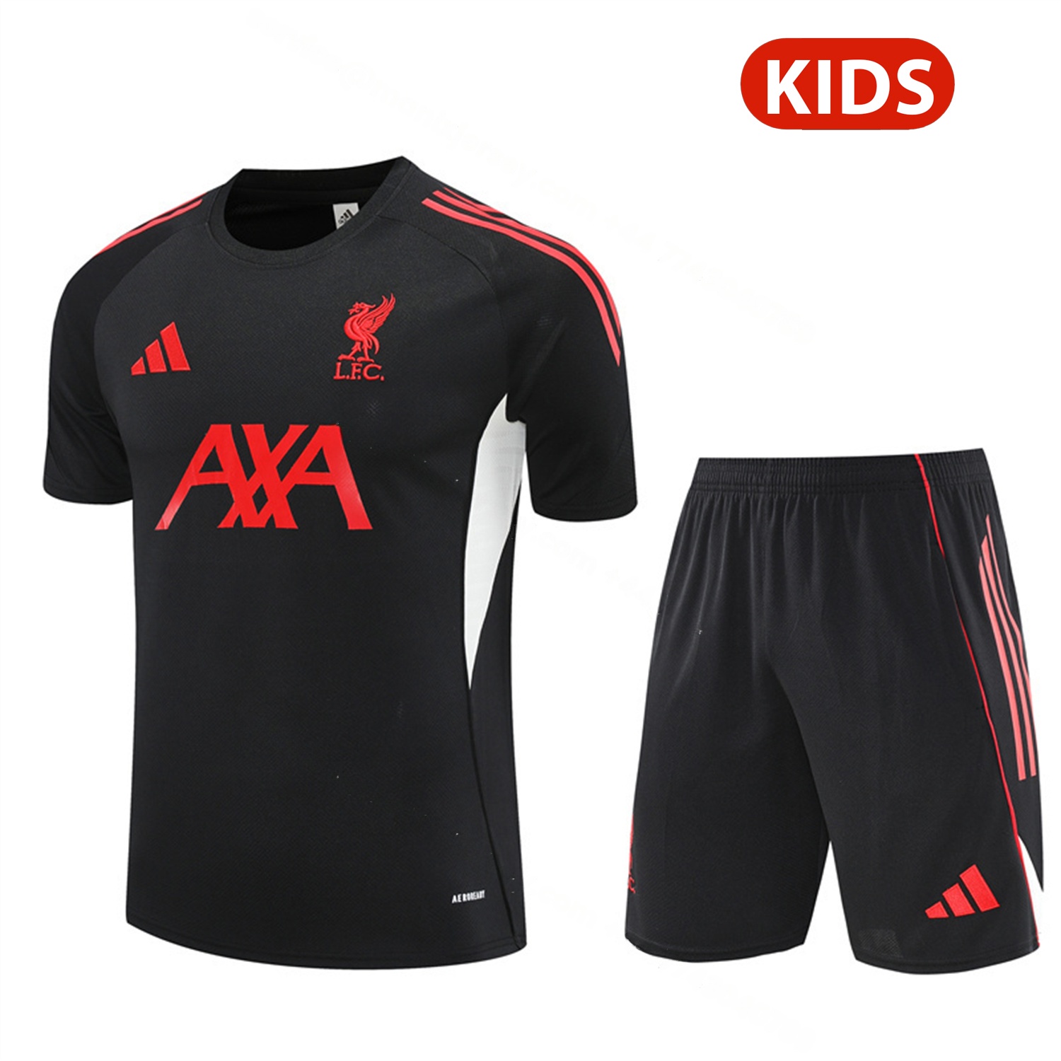 Liver.pool 25-26 Kids Short-Sleeve Training Set - Black Top & Black Shorts - Unitedfutballjersey