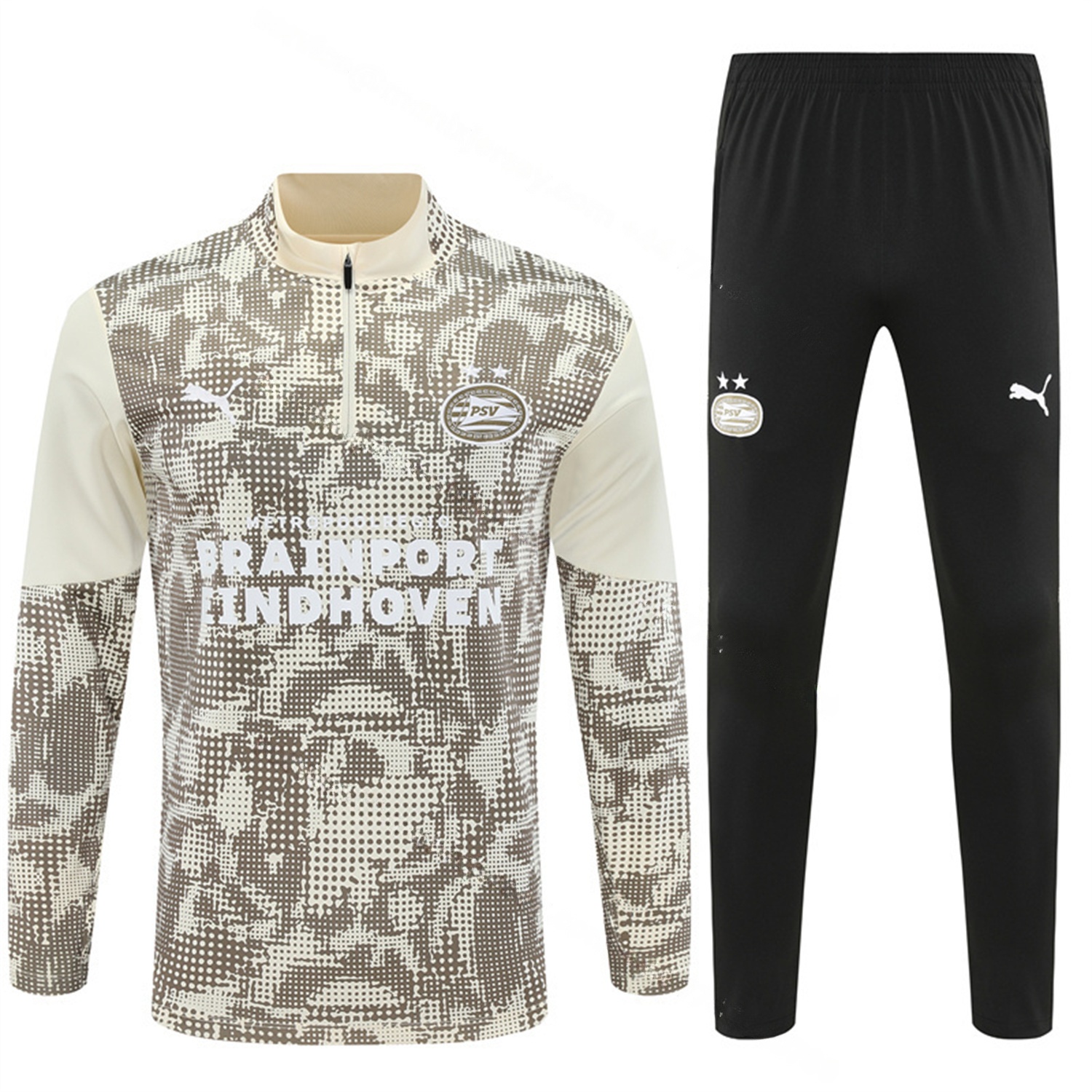 PSV Eindhoven 25-26 Kids Long Sleeve Training Set - Khaki Top & Black Pants - Unitedfutballjersey