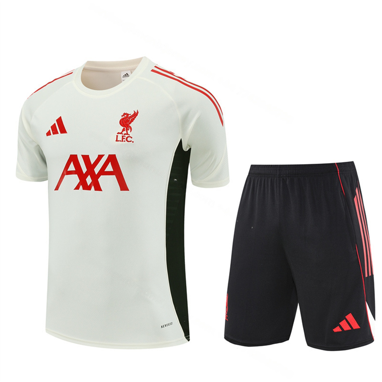 Liver.pool 25-26 Short-Sleeve Training Set Off White Top & Black Shorts - Unitedfutballjersey