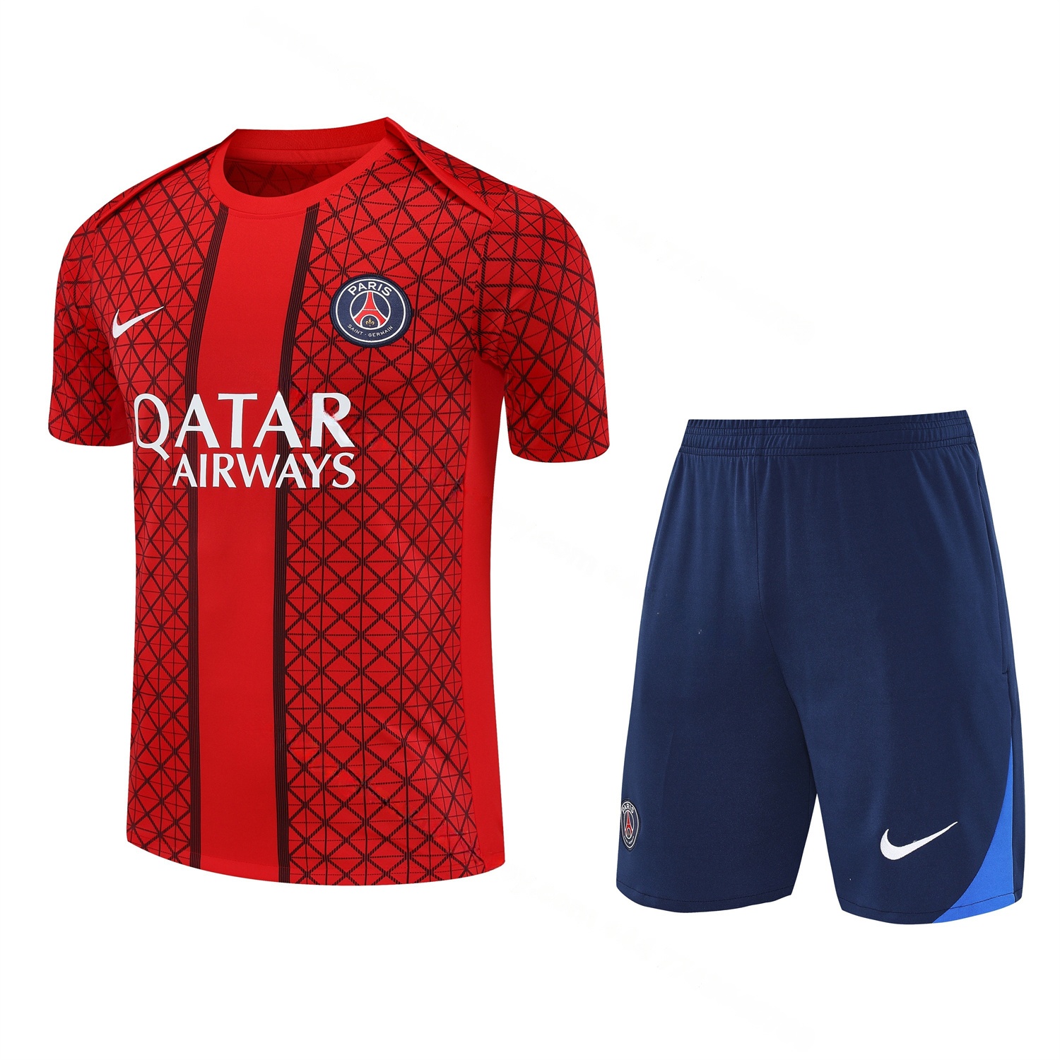 Paris Saint-Germain PSG 25-26 Short-Sleeve Training Set - Red Top & Deep Blue Shorts - Unitedfutballjersey