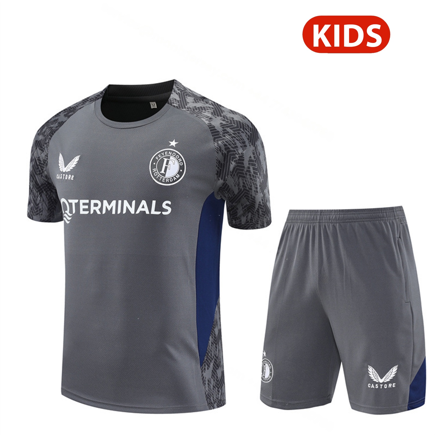 Feyenoord 25-26 Kids Short-Sleeve Training Set - Dark Gray Top & Dark Gray Shorts - Unitedfutballjersey