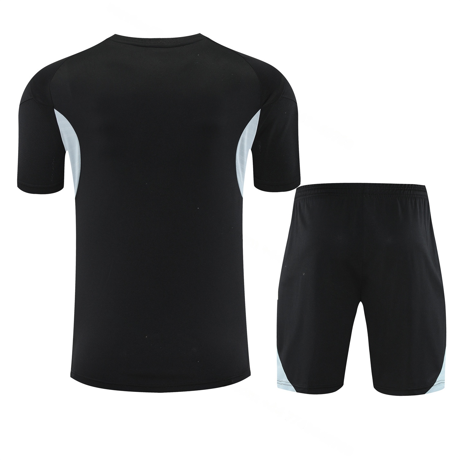 INT M.A.M 25-26 Short-Sleeve Training Set - Light Grey Stripes Black Top & Black Shorts - Unitedfutballjersey