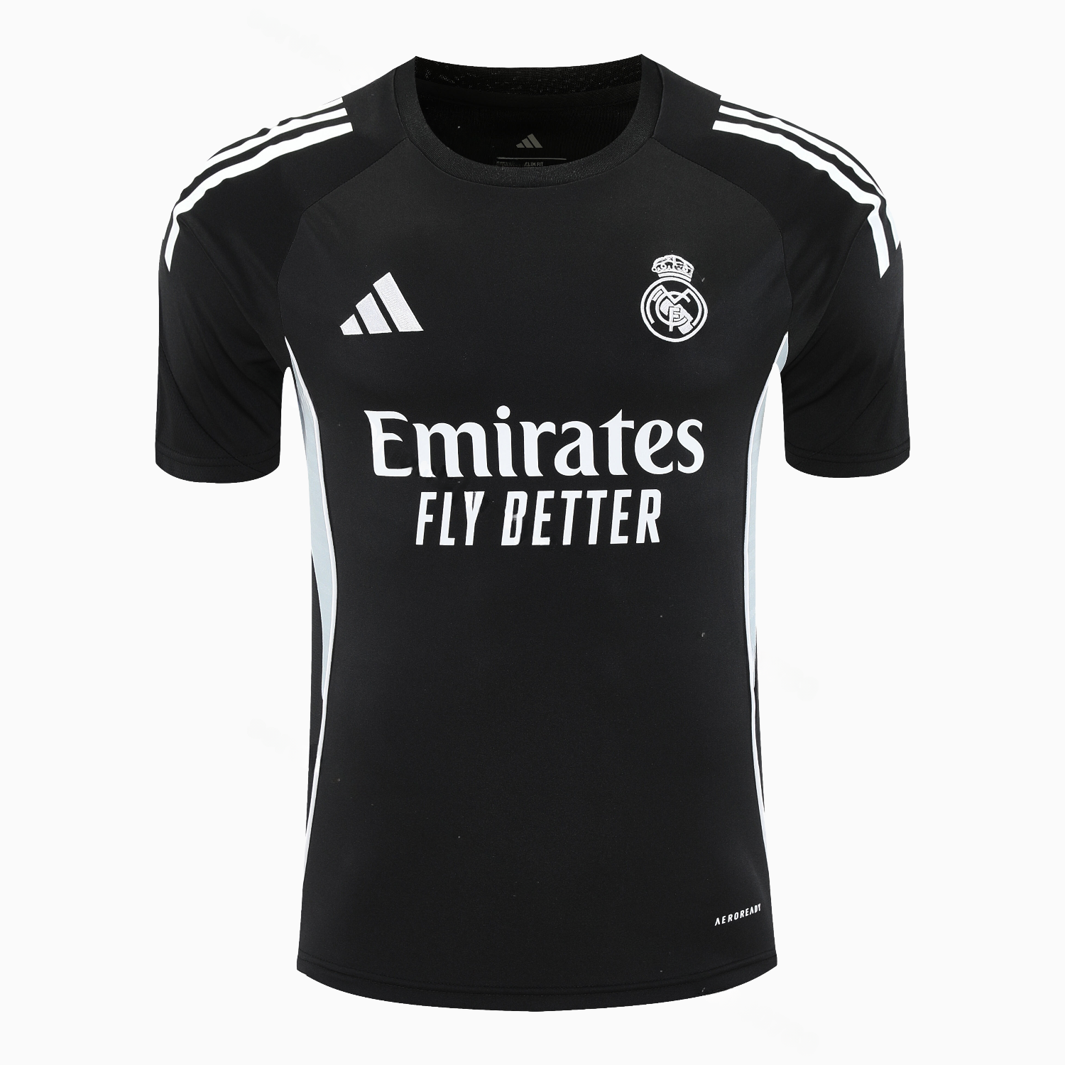 Real Madrid 25-26 Short-Sleeve Training Set - Light Grey Stripes Black Top & Black Shorts - Unitedfutballjersey