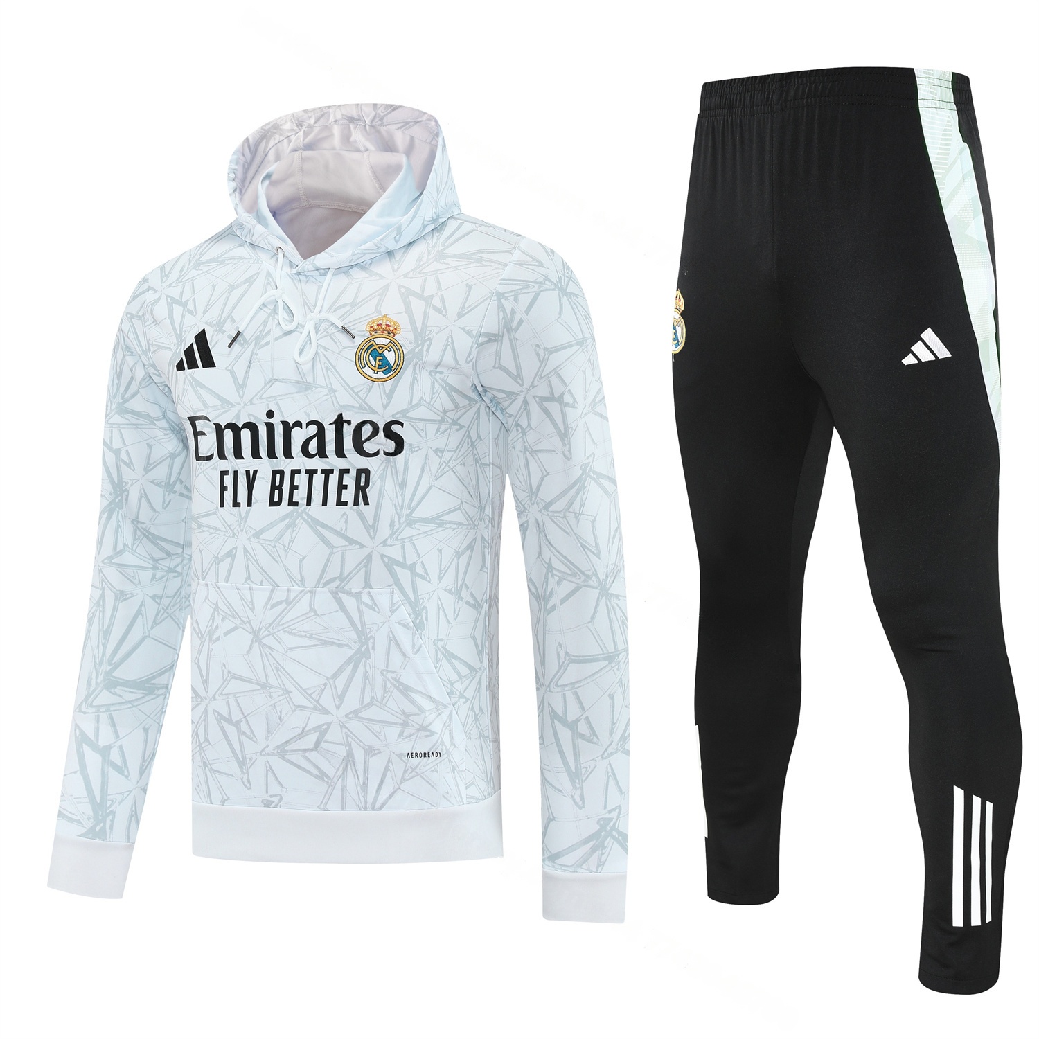 Real Madrid 25-26 Traning Hoodie Set - Triangular Spots White Hoodie With Black Pants - Unitedfutballjersey
