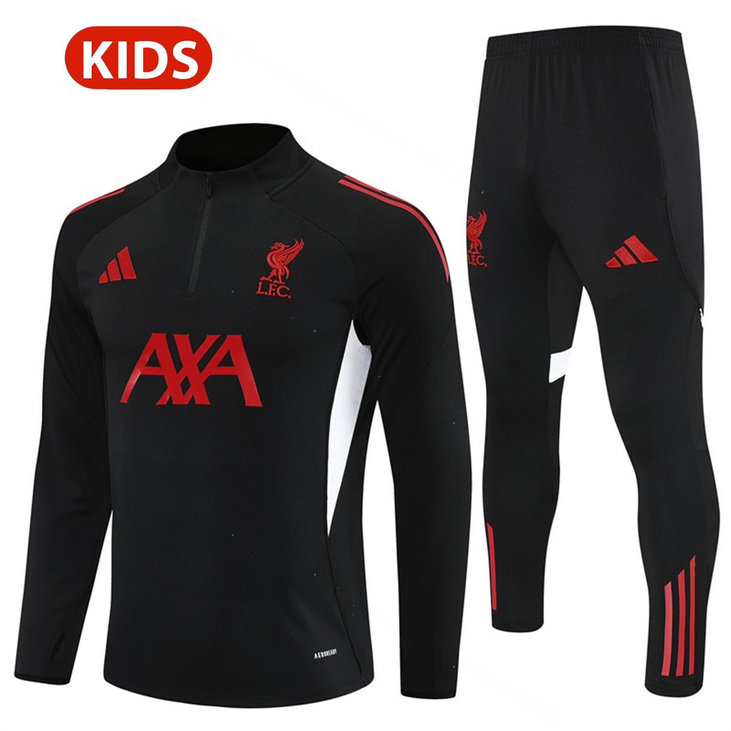 Liver.pool 25-26 Kids Long Sleeve Training Set - Black Top & Black Pants - Unitedfutballjersey