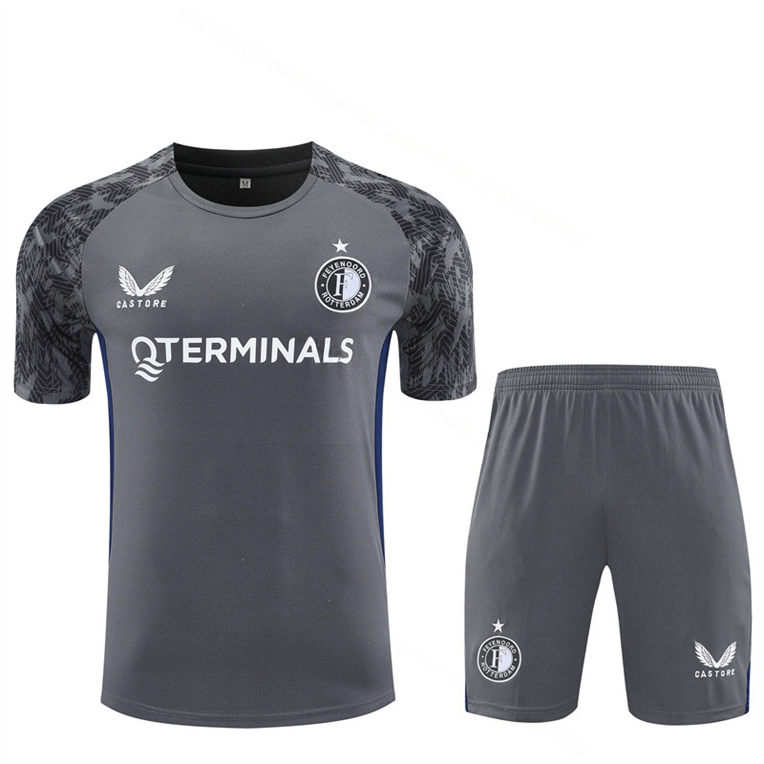 Feyenoord 25-26 Kids Short-Sleeve Training Set - Dark Gray Top & Dark Gray Shorts - Unitedfutballjersey