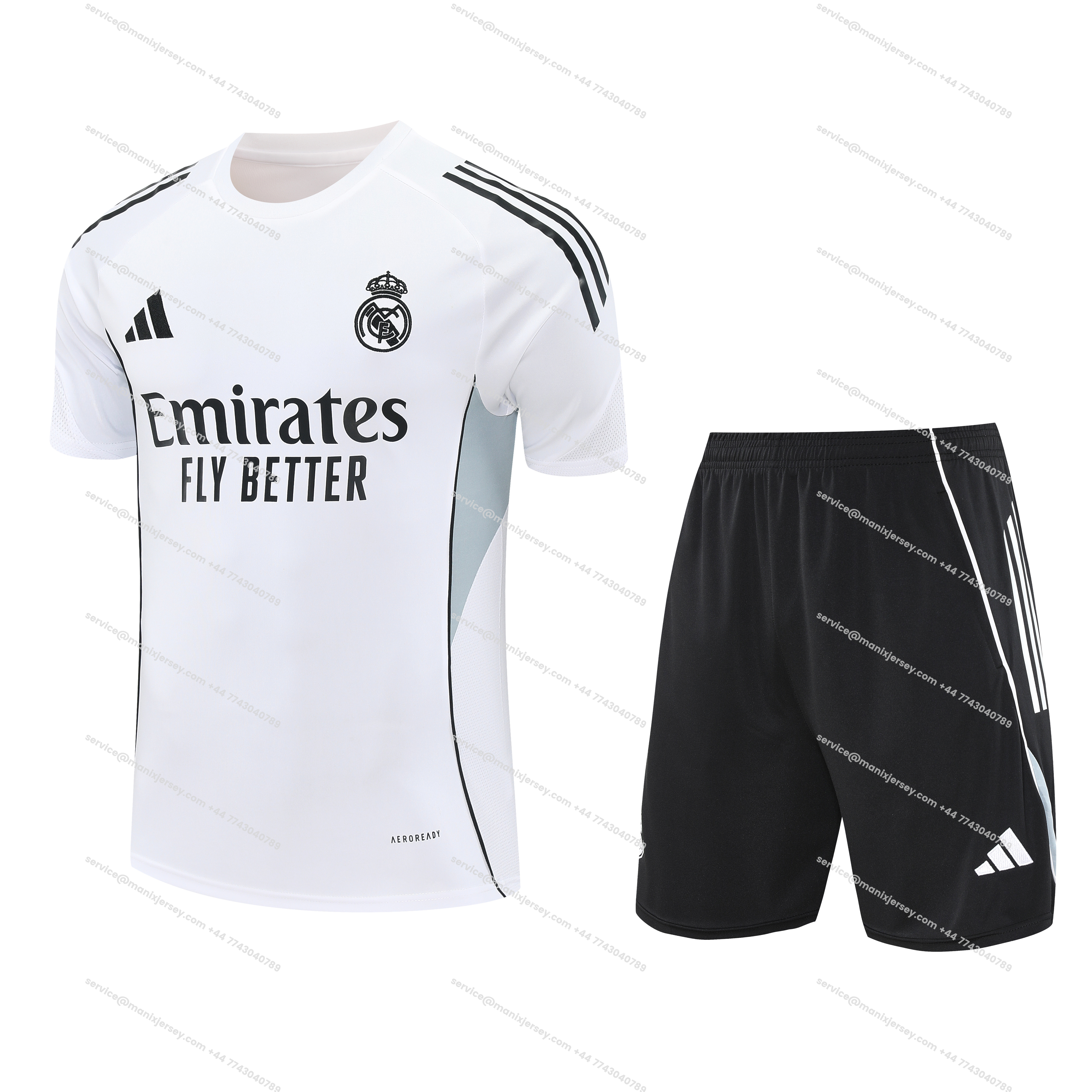 Real Madrid 25-26 Short-Sleeve Training Set - Grey And White Top & Black Shorts - Unitedfutballjersey