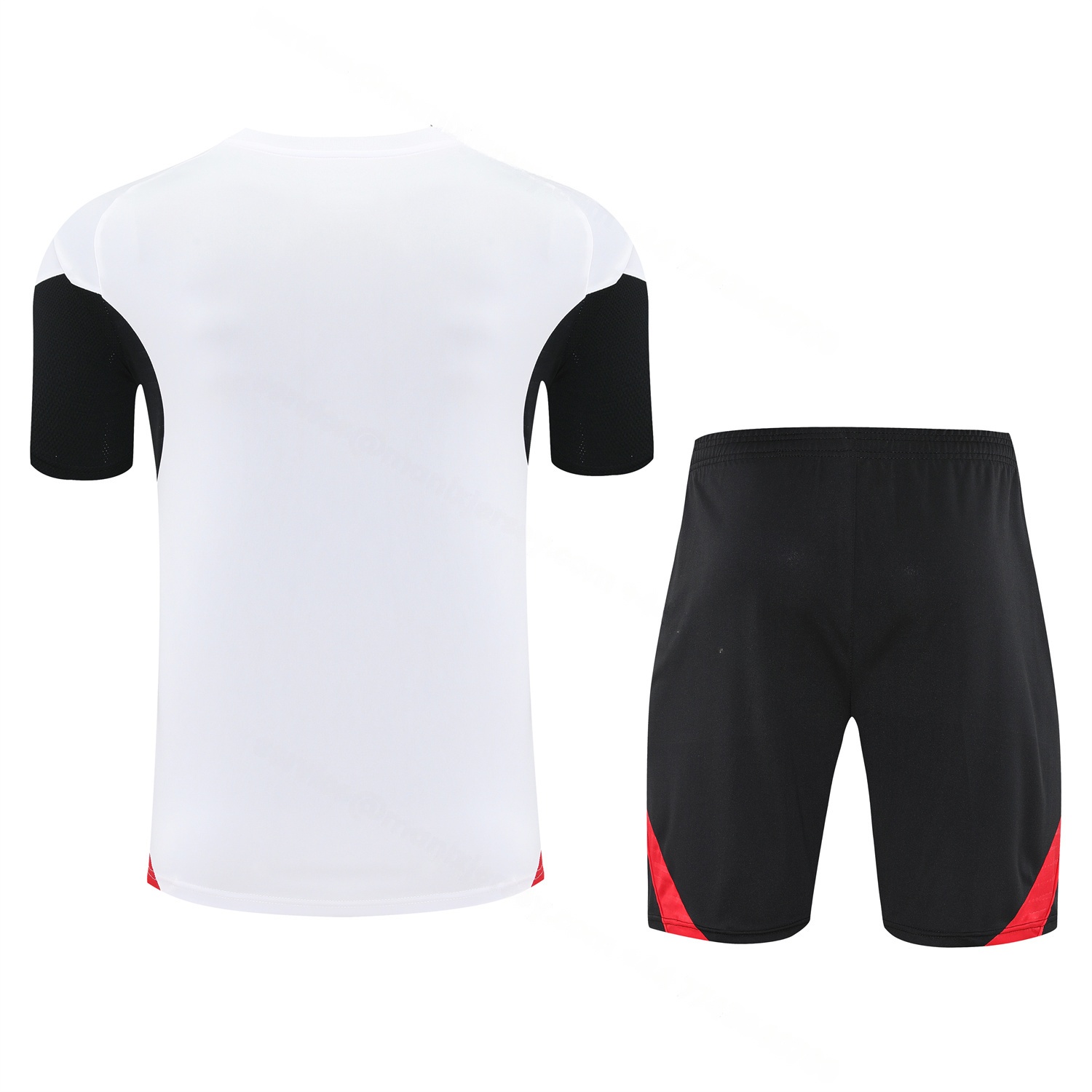 Manchester United 25-26 Short-Sleeve Training Set - Red Black Blocks White Top & Black Shorts - Unitedfutballjersey