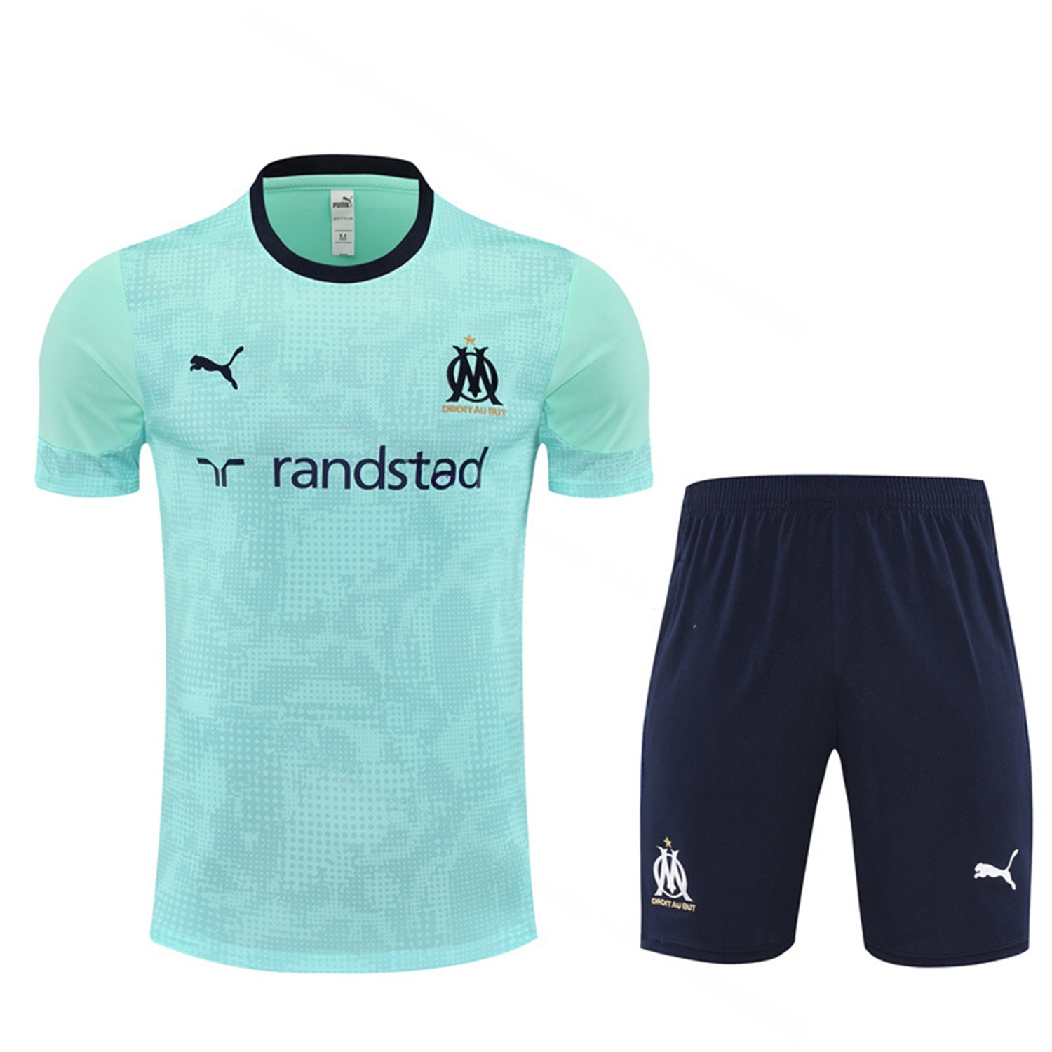 Marseille 25-26 Kids Short-Sleeve Training Set - Nattierblue Top & Deep Blue Pants - Unitedfutballjersey
