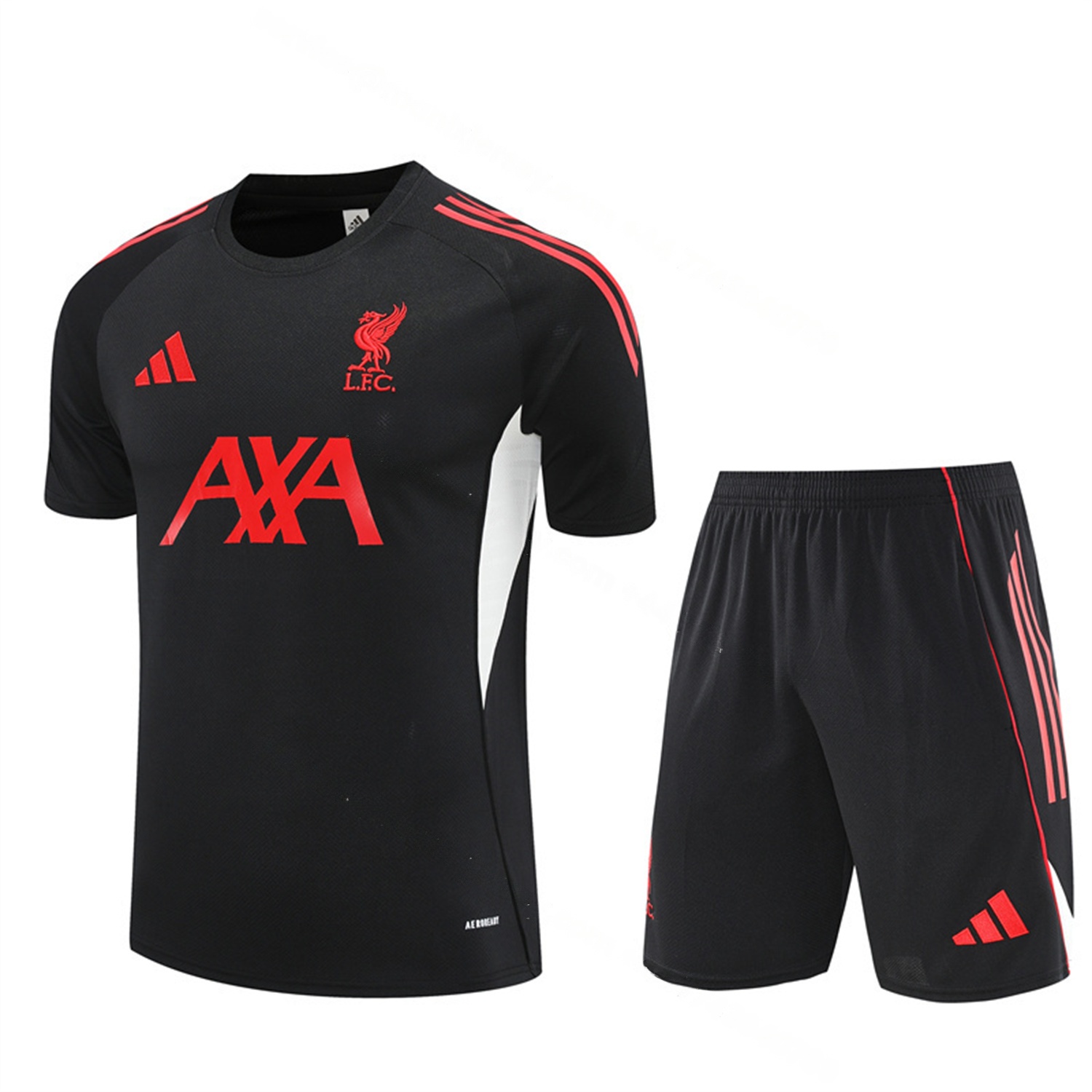 Liver.pool 25-26 Short-Sleeve Training Set - Black Top & Black Shorts - Unitedfutballjersey