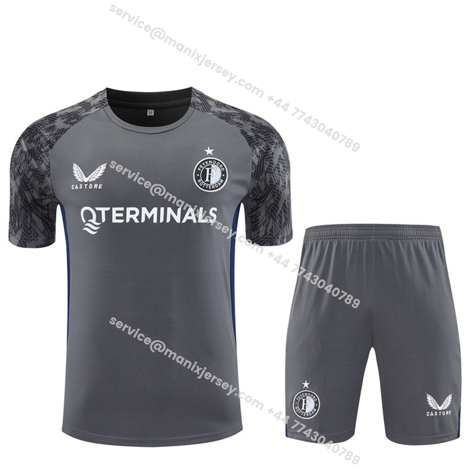 Feyenoord 25-26 Short-Sleeve Training Set - Dark Gray Top & Dark Gray Shorts - Unitedfutballjersey