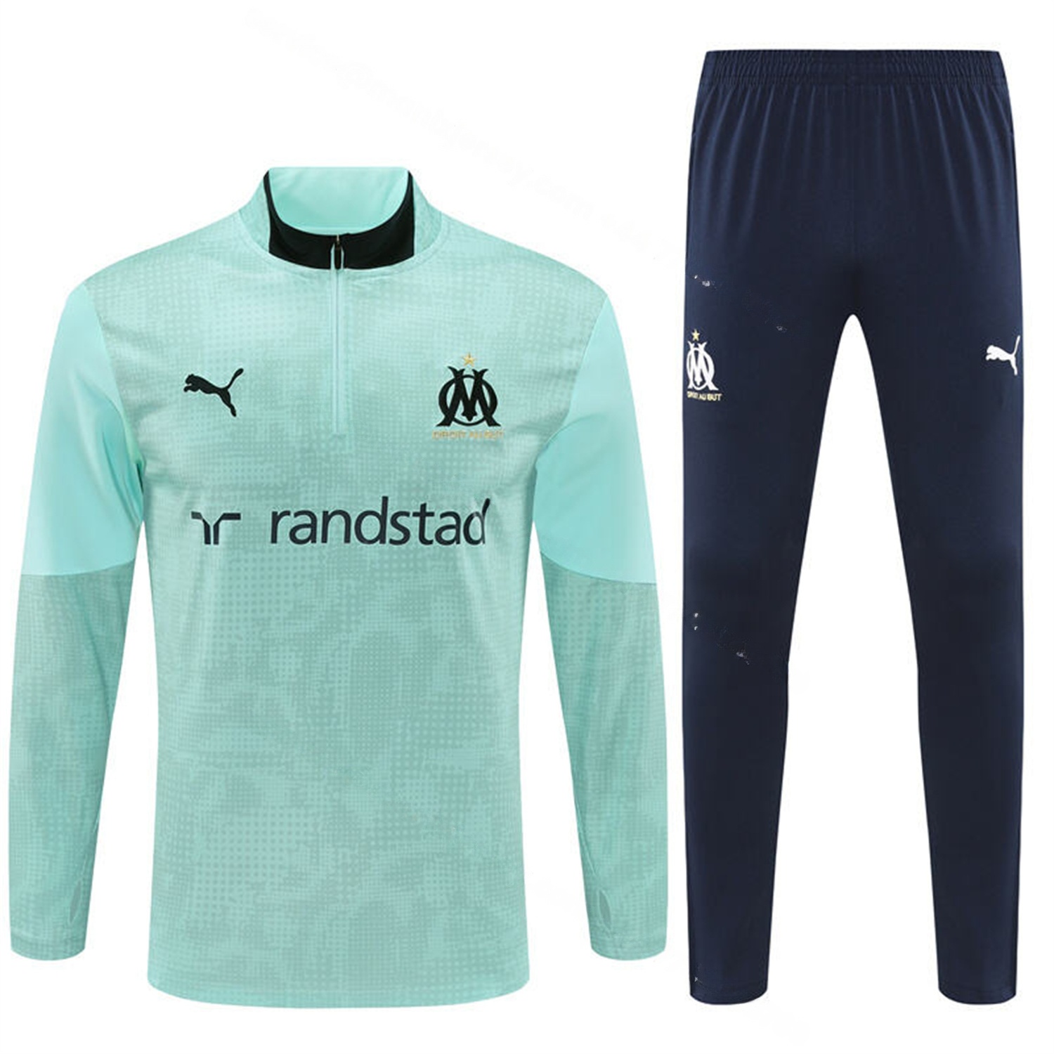 Marseille 25-26 Kids Long Sleeve Training Set - Nattierblue Top & Deep Blue Pants - Unitedfutballjersey