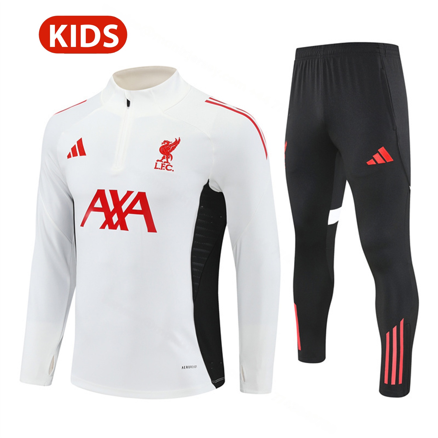 Liver.pool 25-26 Kids Long Sleeve Training Set - White Top & Black Pants - Unitedfutballjersey