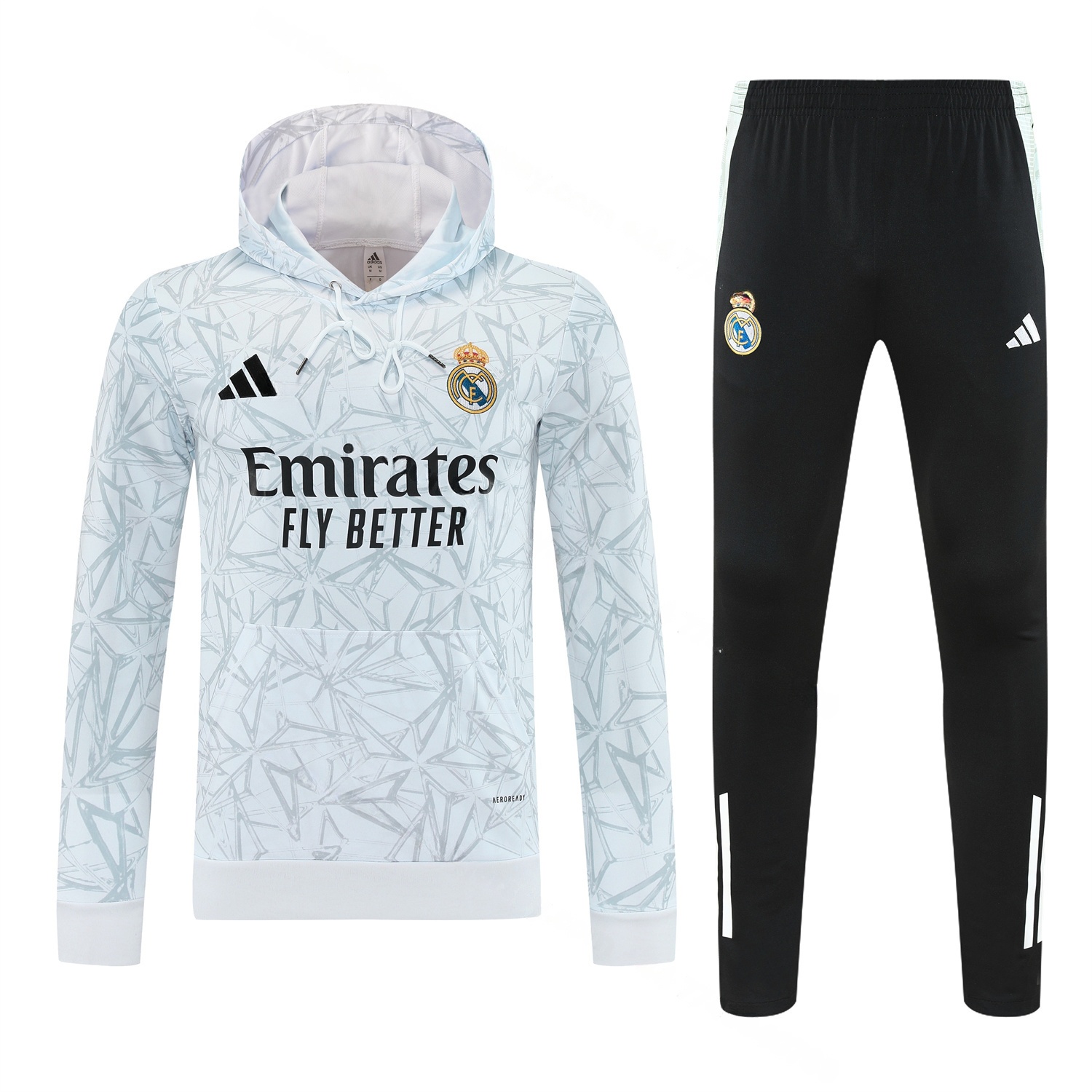 Real Madrid 25-26 Traning Hoodie Set - Triangular Spots White Hoodie With Black Pants - Unitedfutballjersey
