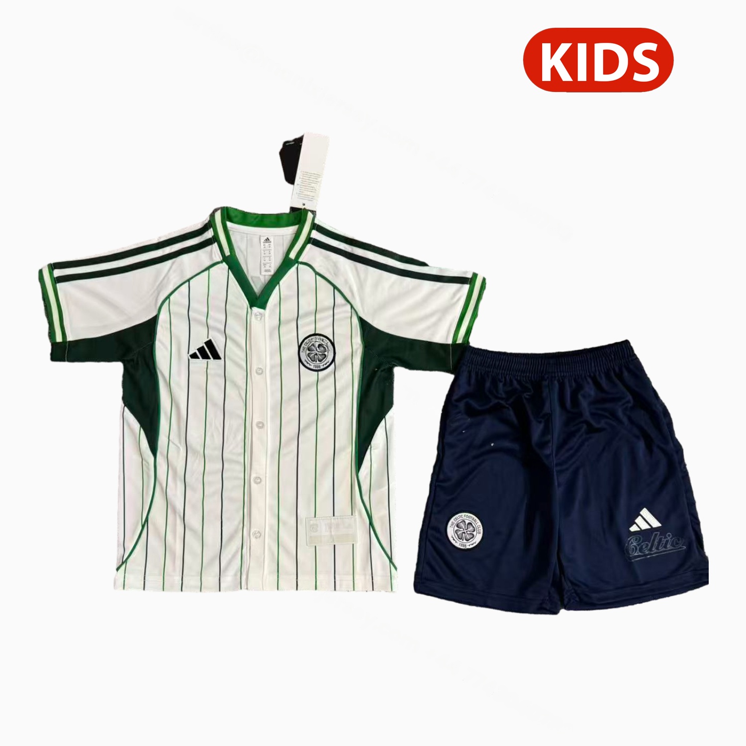 Celtic 25-26 White With Green Lines Baseball Kids Kit - Unitedfutballjersey