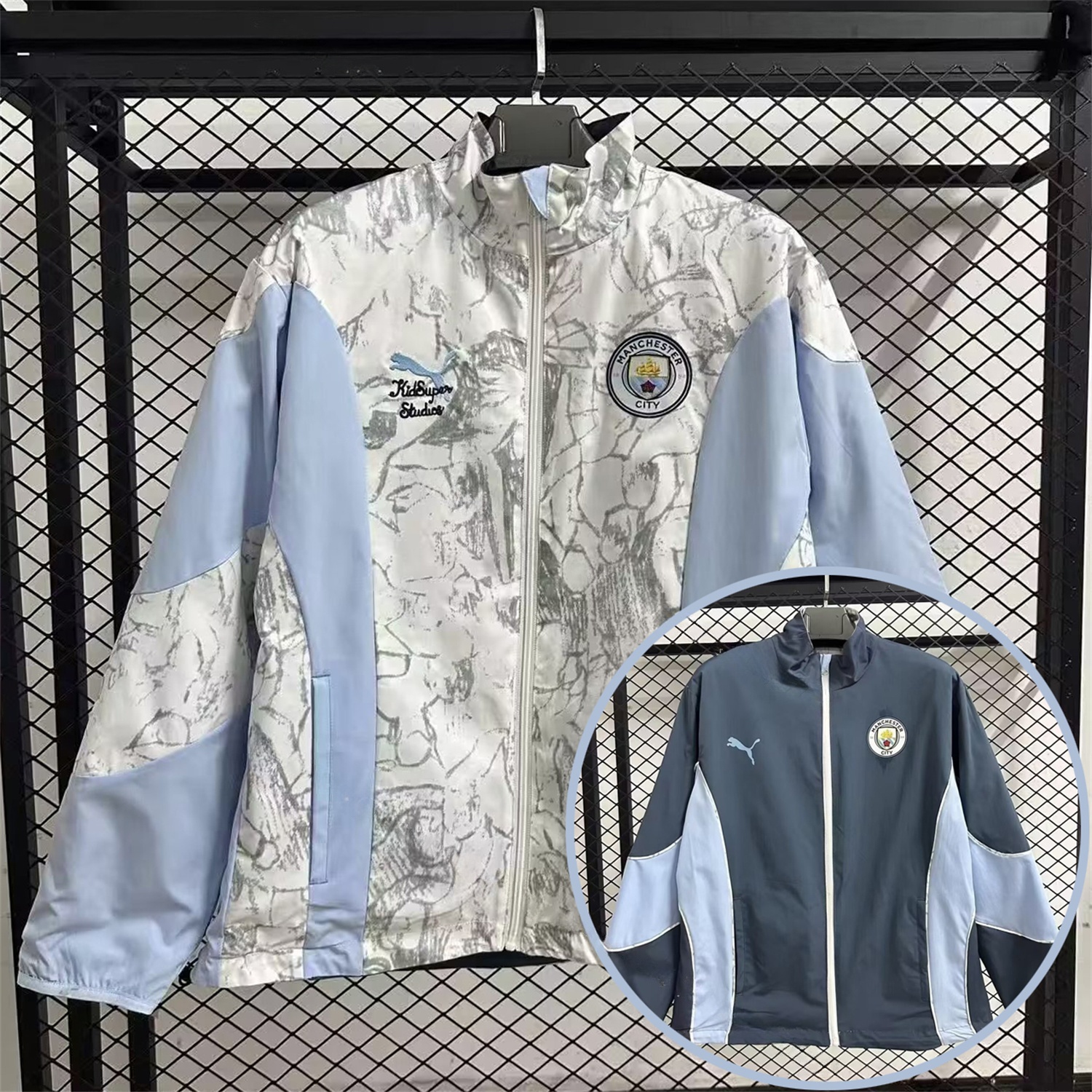 Manchester City 25-26 Double Sided Reversible Windbreaker - Deep Blue & White - Unitedfutballjersey