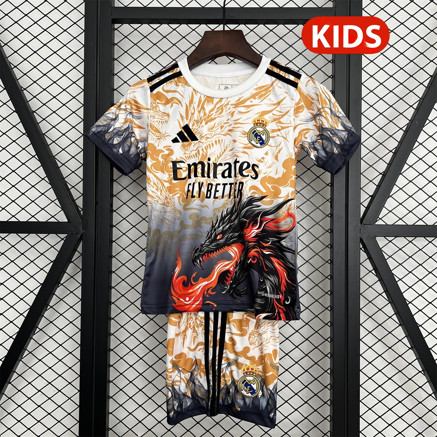 Real Madrid 25-26 Orange And Black Dragon Special Kids Kit - Unitedfutballjersey