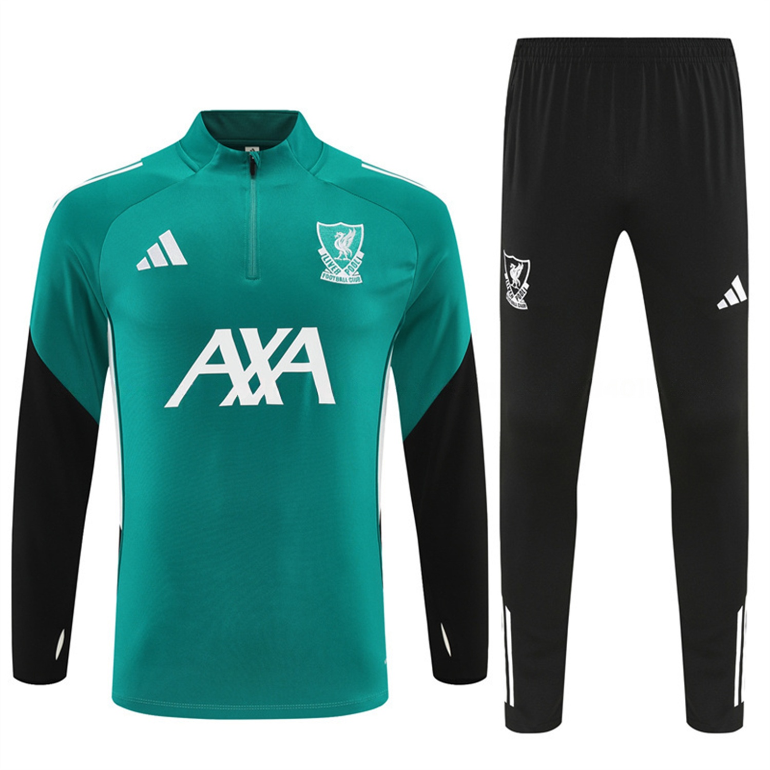 Liver.pool 25-26 Kids Long Sleeve Training Set - Green Top & Black Pants - Unitedfutballjersey