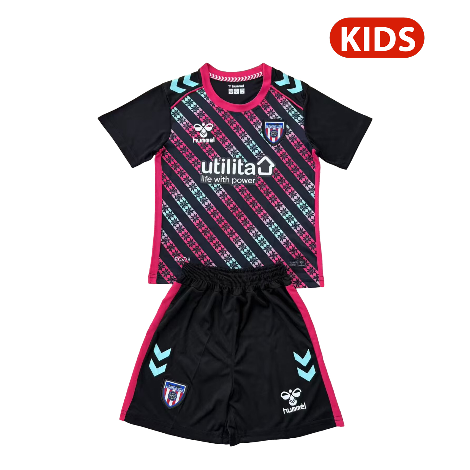 Sunderland 25-26 Goalkeeper Black And Pink Kids Kit - Unitedfutballjersey