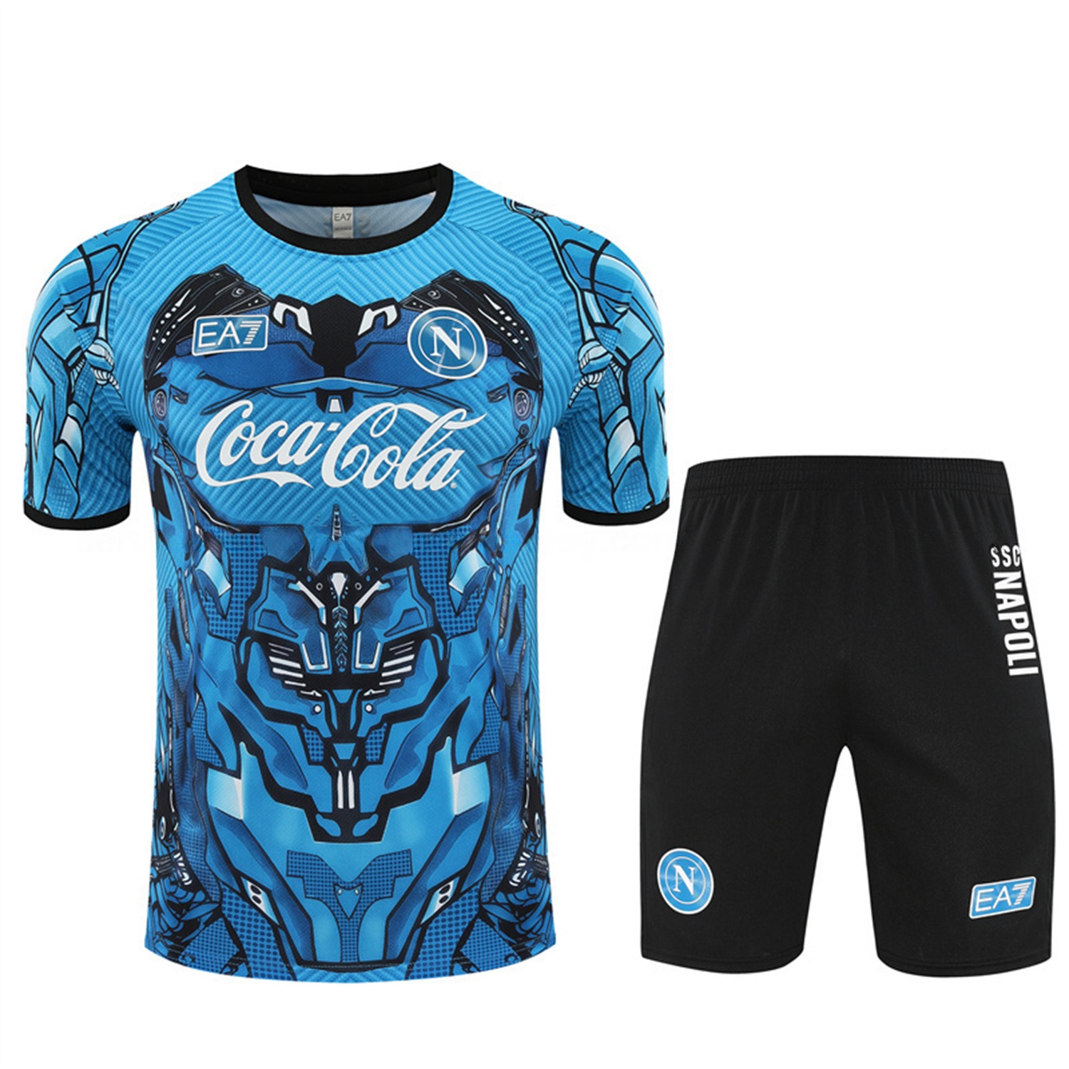 Napoli 25-26 Kids Short-Sleeve Training Set - Blue Mecha Top & Black Shorts - Unitedfutballjersey