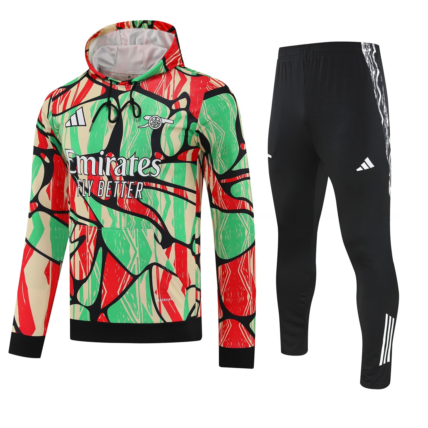 Arsenal 25-26 Training Hoodie Set - Red Green Hoodie and Black Pants - Unitedfutballjersey